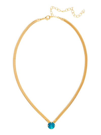 Rowan Pendant Necklace - NFP17BGCBO - <p>The Rowan Pendant Necklace features a single rivoli round cut crystal on a thin snake chain, secured with a lobster claw clasp. From Sorrelli's Caribbean Blue Opal collection in our Bright Gold-tone finish.</p>