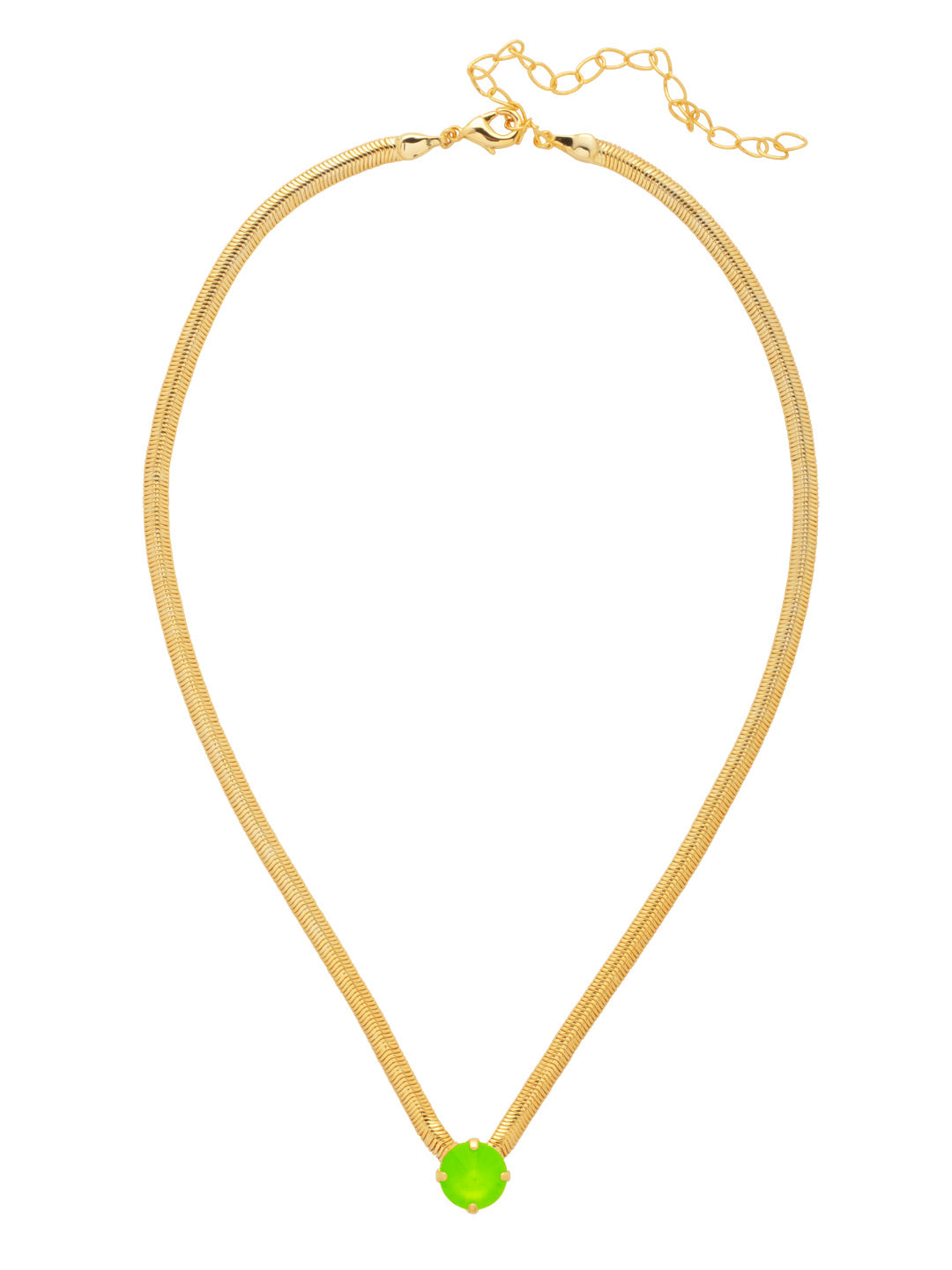 Rowan Pendant Necklace - NFP17BGETG - <p>The Rowan Pendant Necklace features a single rivoli round cut crystal on a thin snake chain, secured with a lobster claw clasp. From Sorrelli's Electric Green  collection in our Bright Gold-tone finish.</p>