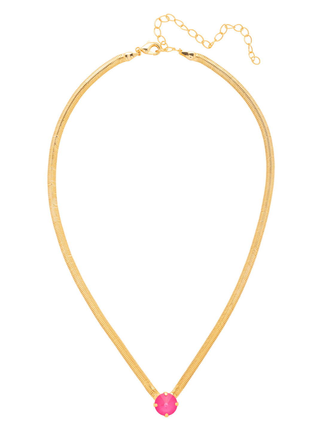 Rowan Pendant Necklace - NFP17BGETP - <p>The Rowan Pendant Necklace features a single rivoli round cut crystal on a thin snake chain, secured with a lobster claw clasp. From Sorrelli's Electric Pink collection in our Bright Gold-tone finish.</p>