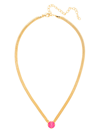 Rowan Pendant Necklace - NFP17BGETP - <p>The Rowan Pendant Necklace features a single rivoli round cut crystal on a thin snake chain, secured with a lobster claw clasp. From Sorrelli's Electric Pink collection in our Bright Gold-tone finish.</p>