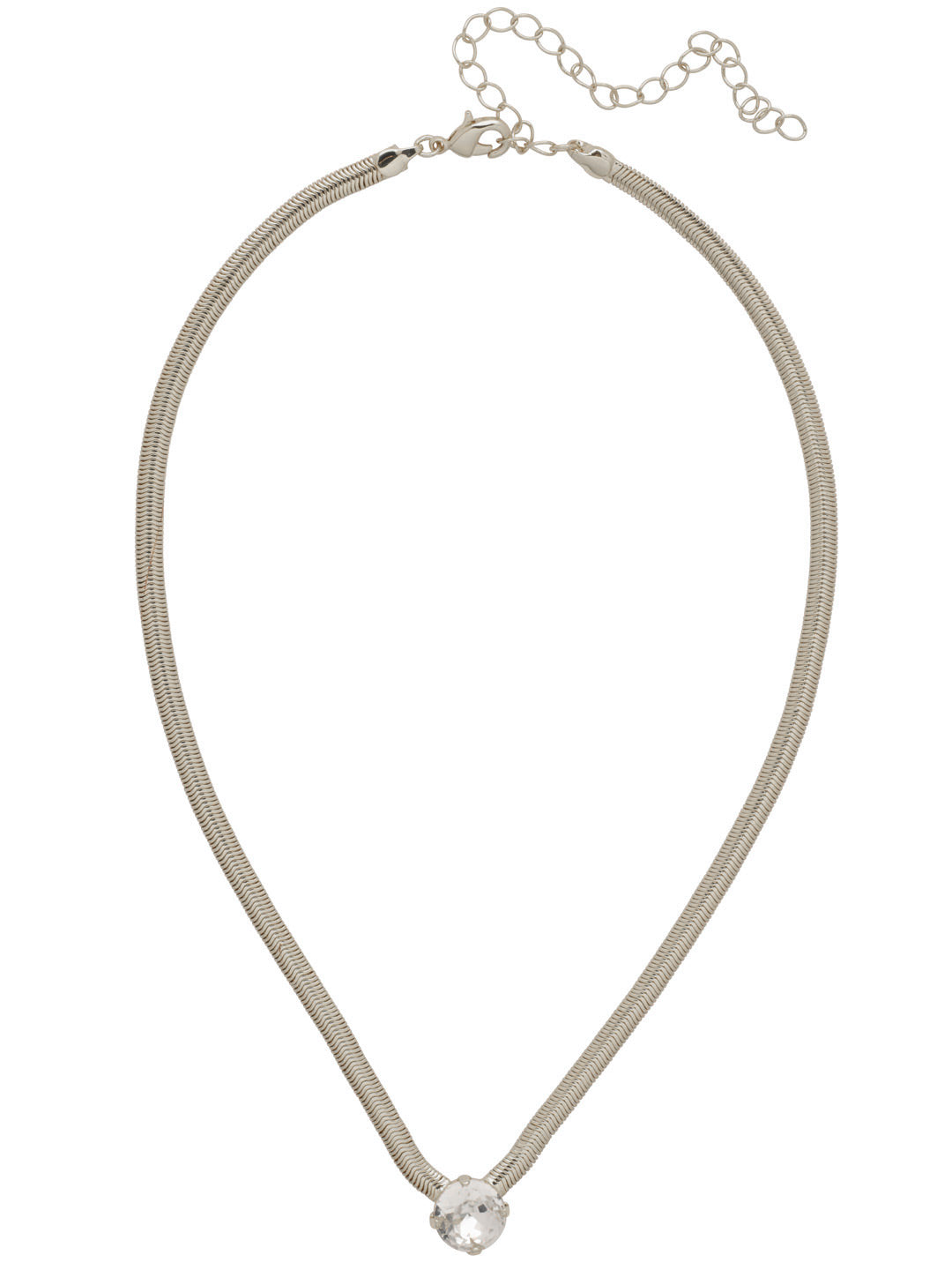 Rowan Pendant Necklace - NFP17PDCRY - <p>The Rowan Pendant Necklace features a single rivoli round cut crystal on a thin snake chain, secured with a lobster claw clasp. From Sorrelli's Crystal collection in our Palladium finish.</p>