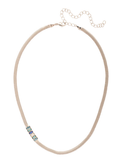 Secily Tennis Necklace - NFP30PDEB - <p>The Secily Tennis Necklace features a row of baguette cut crystals off-centered on a thin, adjustable snake chain, secured with a lobster claw clasp. From Sorrelli's Electric Blue collection in our Palladium finish.</p>