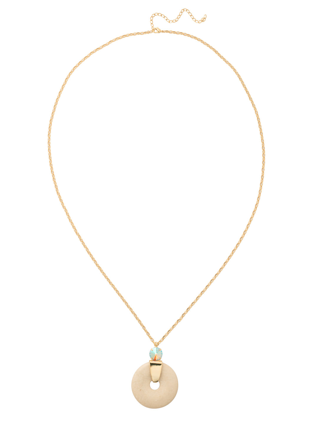 River Long Necklace - NFS18BGMS - <p>Elevate your style with the River Long Necklace, showcasing a semi-precious carved donut shape complemented by a sleek metal accent and a sparkling round-cut crystal. With an adjustable chain and a secure lobster claw clasp, this necklace offers both versatility and charm. From Sorrelli's Maple Syrup collection in our Bright Gold-tone finish.</p>