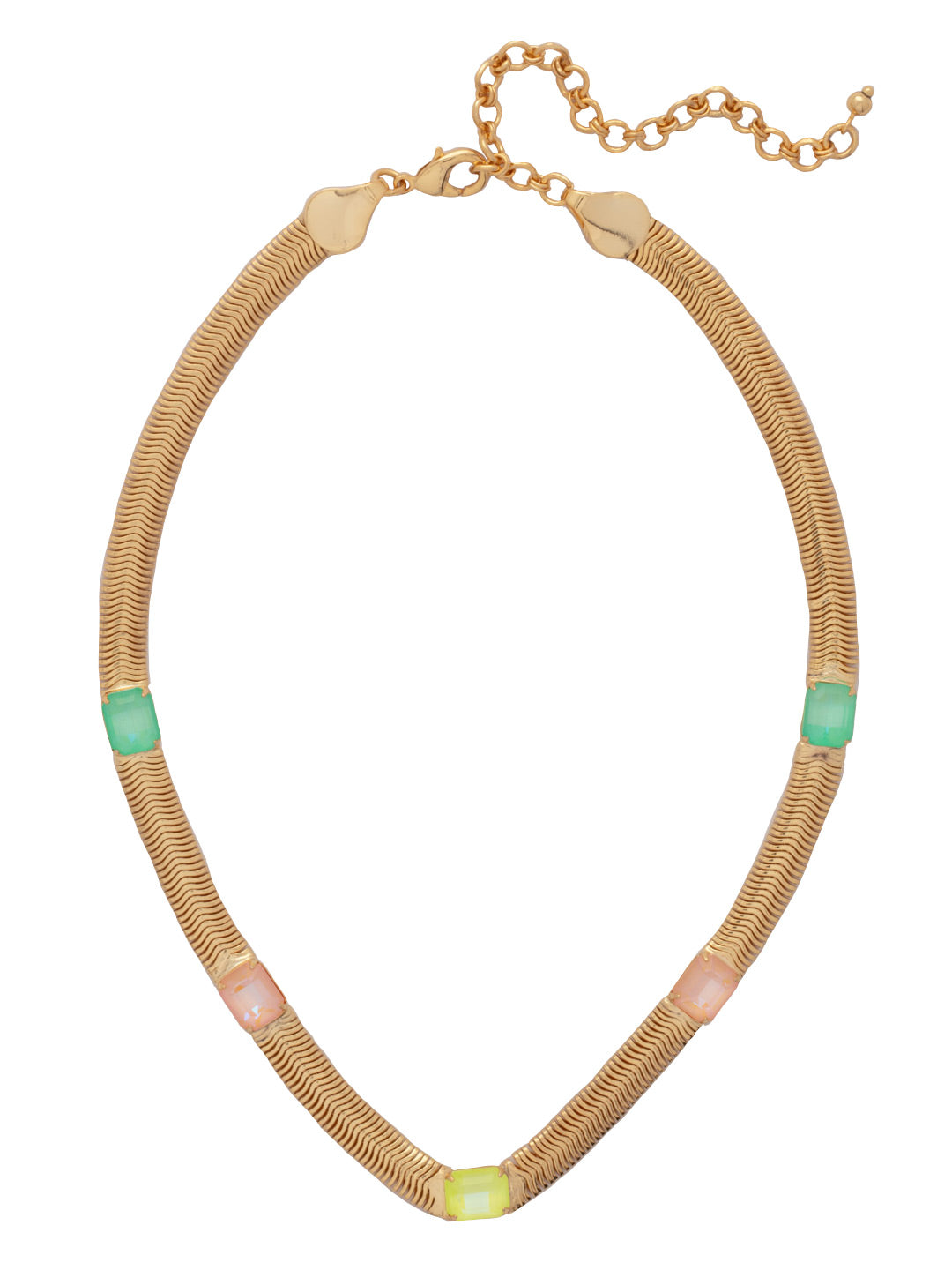 Sadie Tennis Necklace - NFS2BGMAM - <p>Featuring a smooth snake chain adorned with stunning emerald-cut crystals, this adjustable necklace combines modern style with classic elegance. Finished with a lobster claw clasp, it ensures both comfort and security. (16-20 inches) From Sorrelli's Mango Mint collection in our Bright Gold-tone finish.</p>