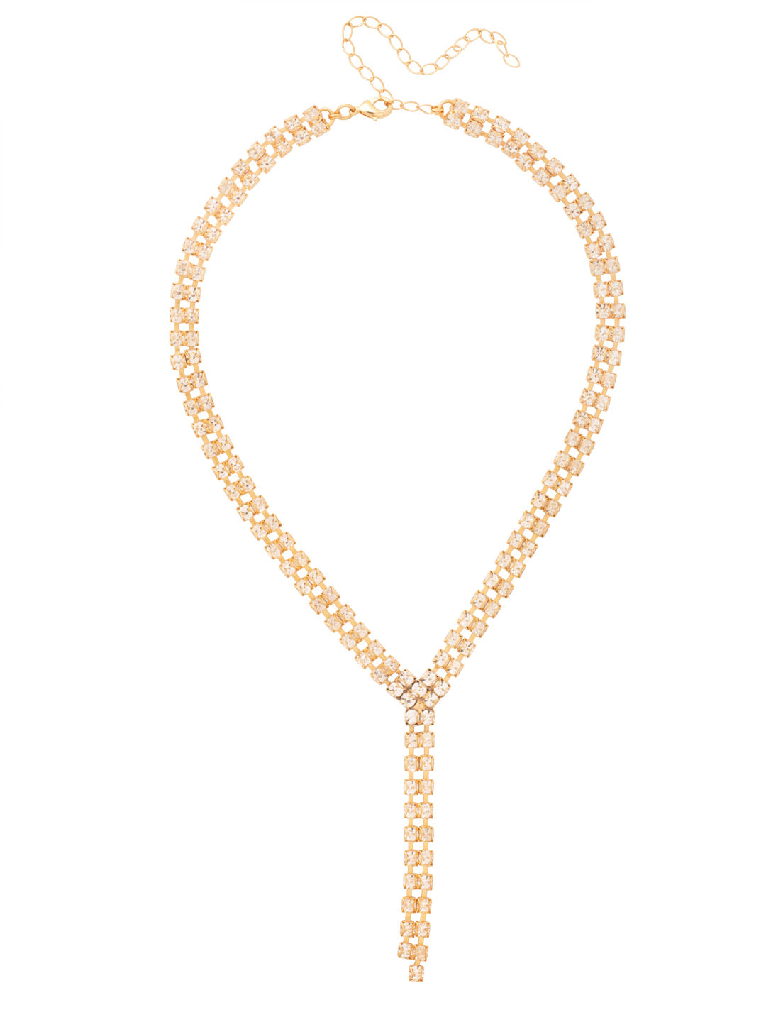 Kaylyn Lariat Tennis Necklace - NFS30BGCRY - <p>The Kaylyn Lariat Tennis Necklace features two stunning lines of crystal chains elegantly arranged in a Y formation, creating a chic and eye-catching design. Adjustable for the perfect fit, it’s secured with a lobster claw clasp, making it a versatile addition to your jewelry collection. (16-20 inches) From Sorrelli's Crystal collection in our Bright Gold-tone finish.</p>