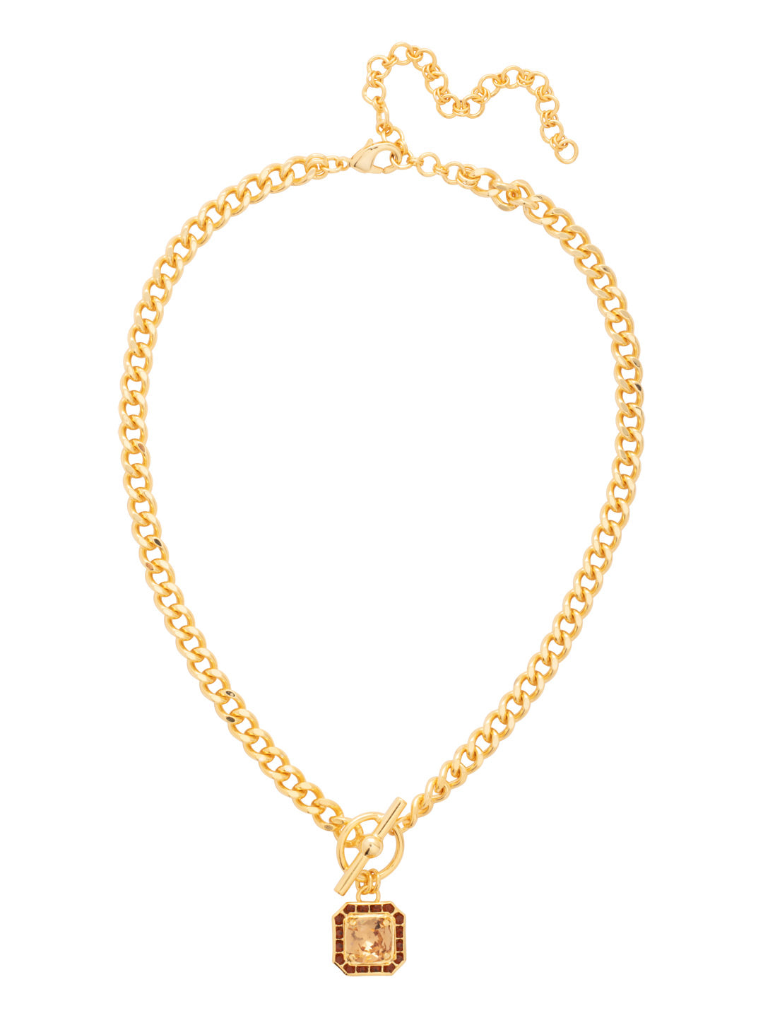 Autumn Pendant Necklace - NFS5BGHNB - <p>The Autumn Pendant Necklace features a striking crystal-embellished imperial square halo elegantly dangling from a chunky chain, complete with a stylish front toggle detail. Adjustable for the perfect fit, it’s secured with a lobster claw clasp for added ease and sophistication. From Sorrelli's Honey Bourbon collection in our Bright Gold-tone finish.</p>