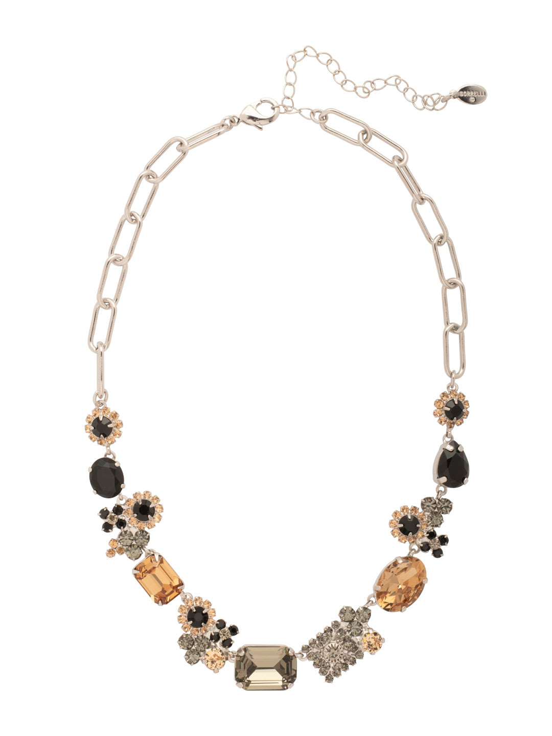 Claire Tennis Necklace - NFT3PDEM - <p>The Claire Tennis Necklace features a chunky paperclip chain adorned with an array of assorted-cut crystals and elegant crystal-embellished floral clusters, creating a beautifully cohesive and eye-catching design. Adjustable for a perfect fit, it is secured with a lobster claw clasp, making it a standout accessory for any occasion. (16-20 inches) From Sorrelli's Evening Moon collection in our Palladium finish.</p>