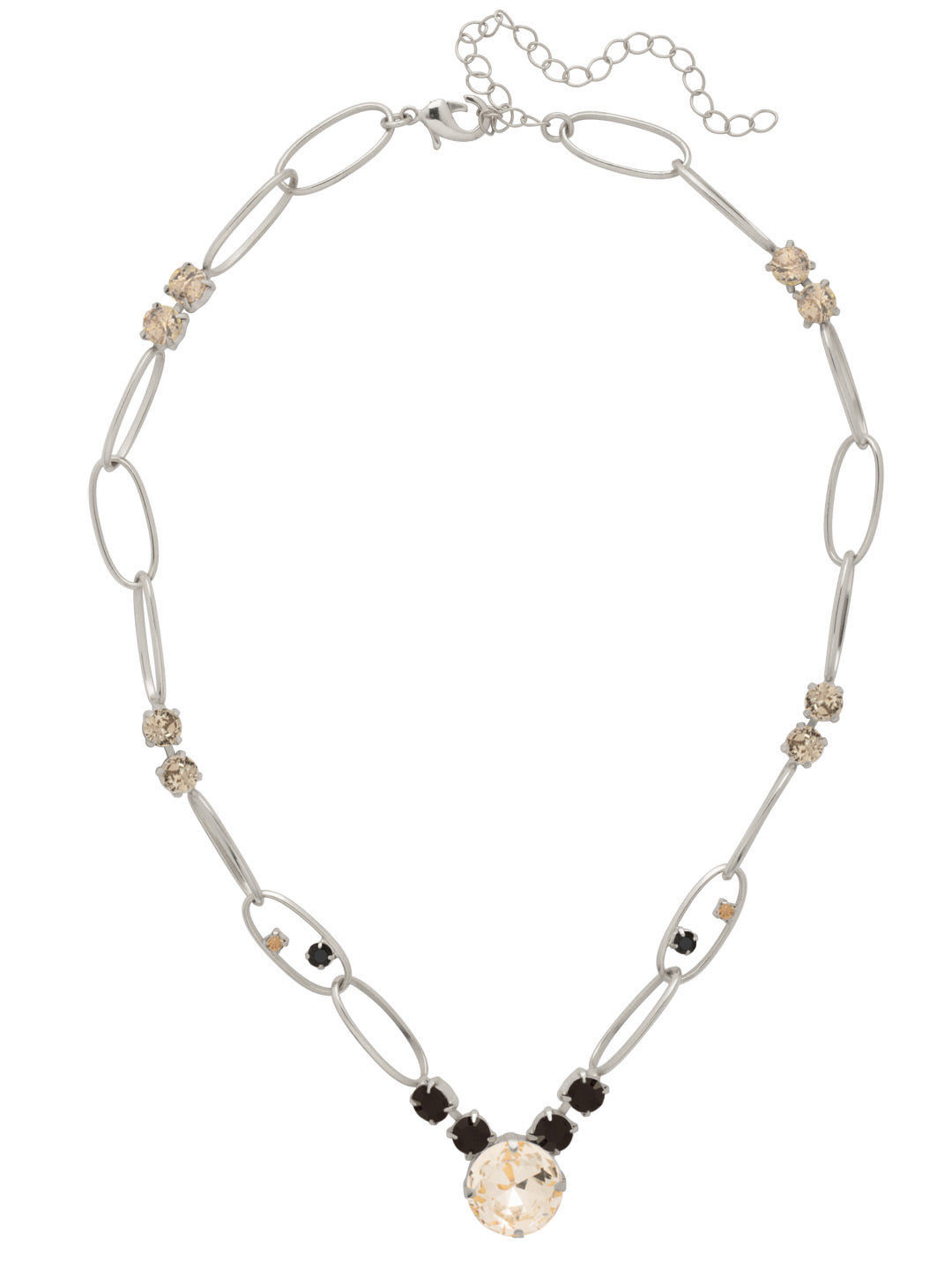 Greer Pendant Necklace - NFT4PDEM - <p>The Greer Pendant Necklace features an eye-catching design with round chain links adorned with sparkling crystals, leading to a stunning large round-cut crystal pendant. This adjustable necklace is secured with a lobster claw clasp, making it a glamorous addition to any outfit. From Sorrelli's Evening Moon collection in our Palladium finish.</p>