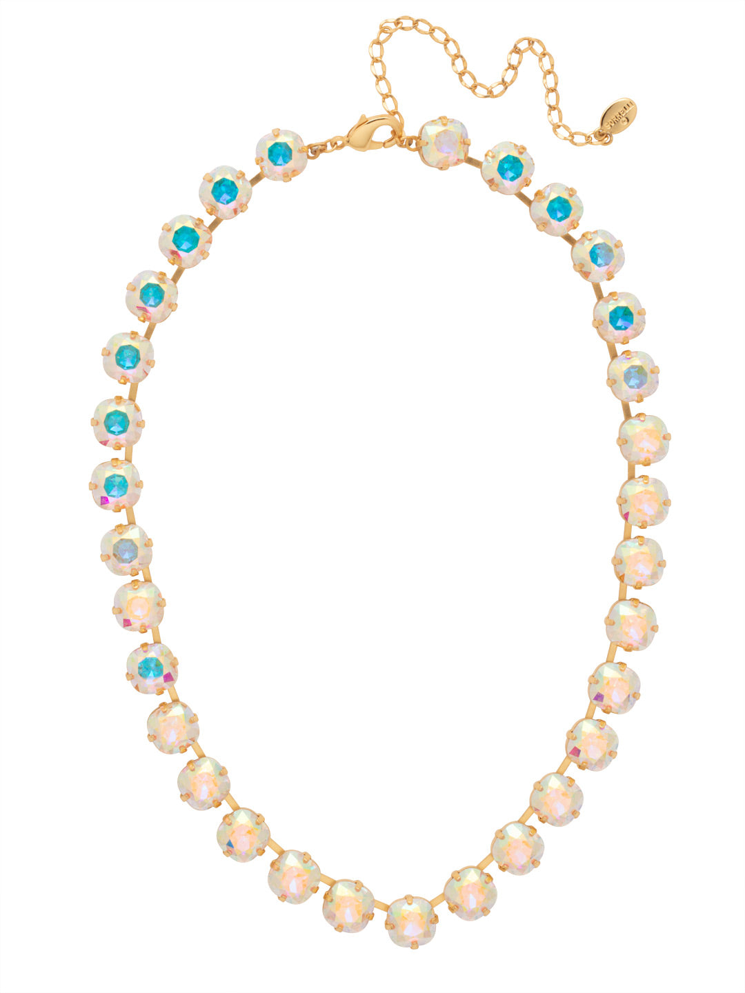 Halcyon Tennis Necklace - NFT6BGCAB - <p>The Halcyon Tennis Necklace features a stunning full line of cushion-cut crystals that radiate elegance and sparkle, creating a timeless piece for any occasion. Adjustable for the perfect fit and secured with a lobster claw clasp, this necklace is a beautiful addition to your jewelry collection. (16-20 inches) From Sorrelli's Crystal Aurora Borealis collection in our Bright Gold-tone finish.</p>