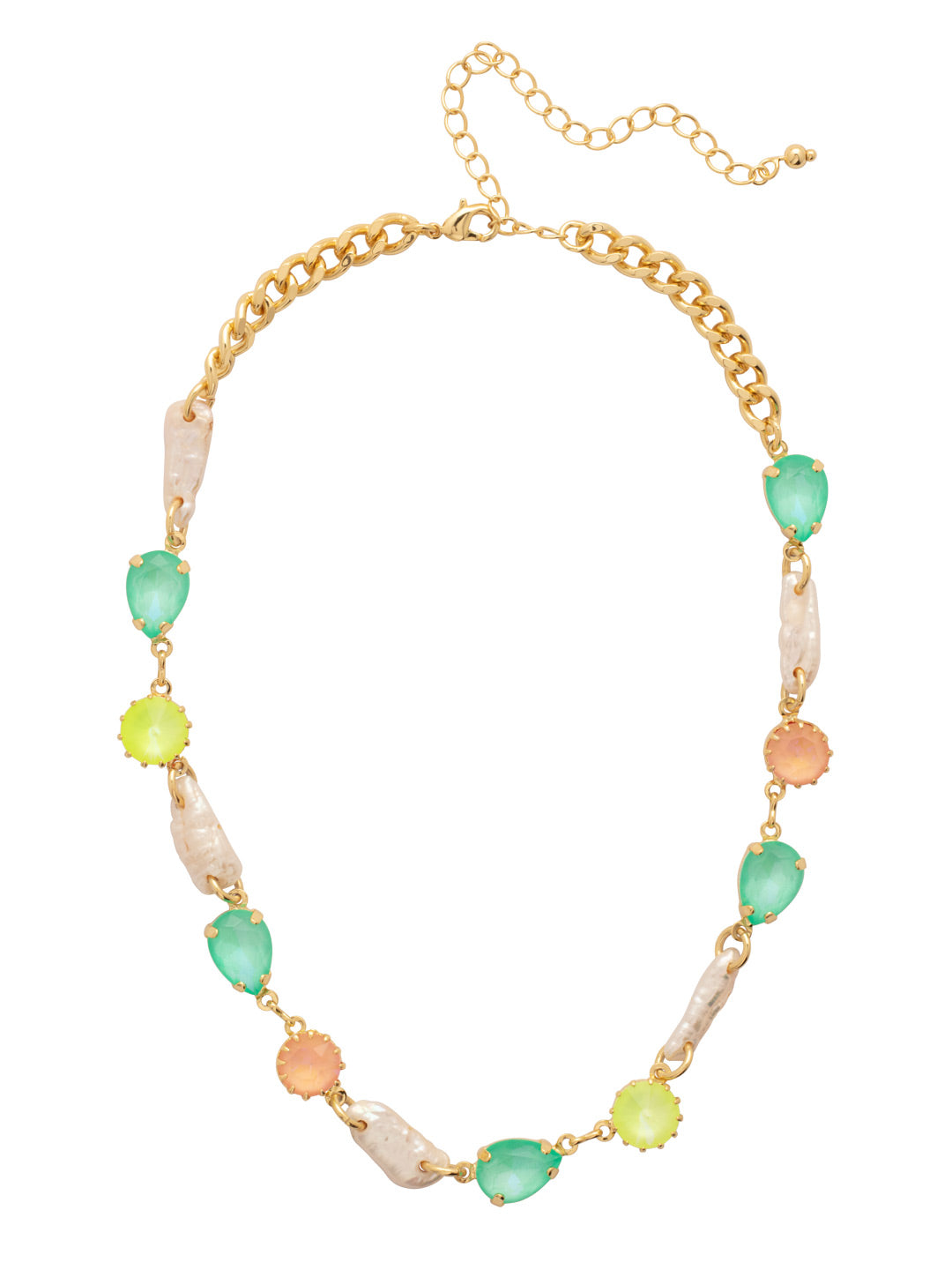 Rae Tennis Necklace - NFU1BGMAM - <p>The Rae Tennis Necklace features alternating cut crustals and natural freshwater pearls with an adjustable extension chain, secured with a lobster claw clasp. (16-20 inches) From Sorrelli's Mango Mint collection in our Bright Gold-tone finish.</p>