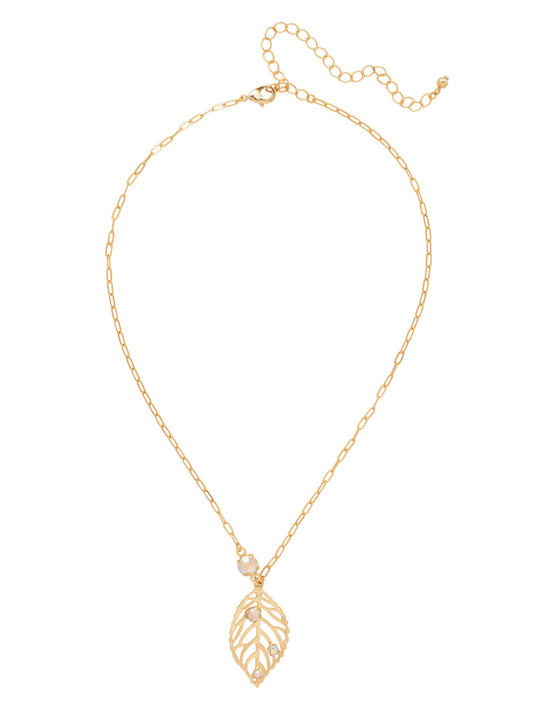 Cala Pendant Necklace - NFU2BGCAB - <p>The Cala Pendant Necklace features a delicate crystal embellished metal leaf cut-out pendant dangling from an adjustable chain, secured with a lobster claw clasp. (16-20 inches) From Sorrelli's Crystal Aurora Borealis collection in our Bright Gold-tone finish.</p>
