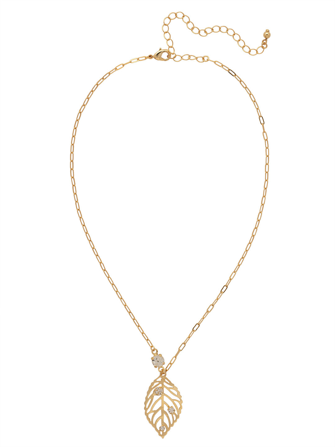 Cala Pendant Necklace - NFU2BGCRY - <p>The Cala Pendant Necklace features a delicate crystal embellished metal leaf cut-out pendant dangling from an adjustable chain, secured with a lobster claw clasp. (16-20 inches) From Sorrelli's Crystal collection in our Bright Gold-tone finish.</p>