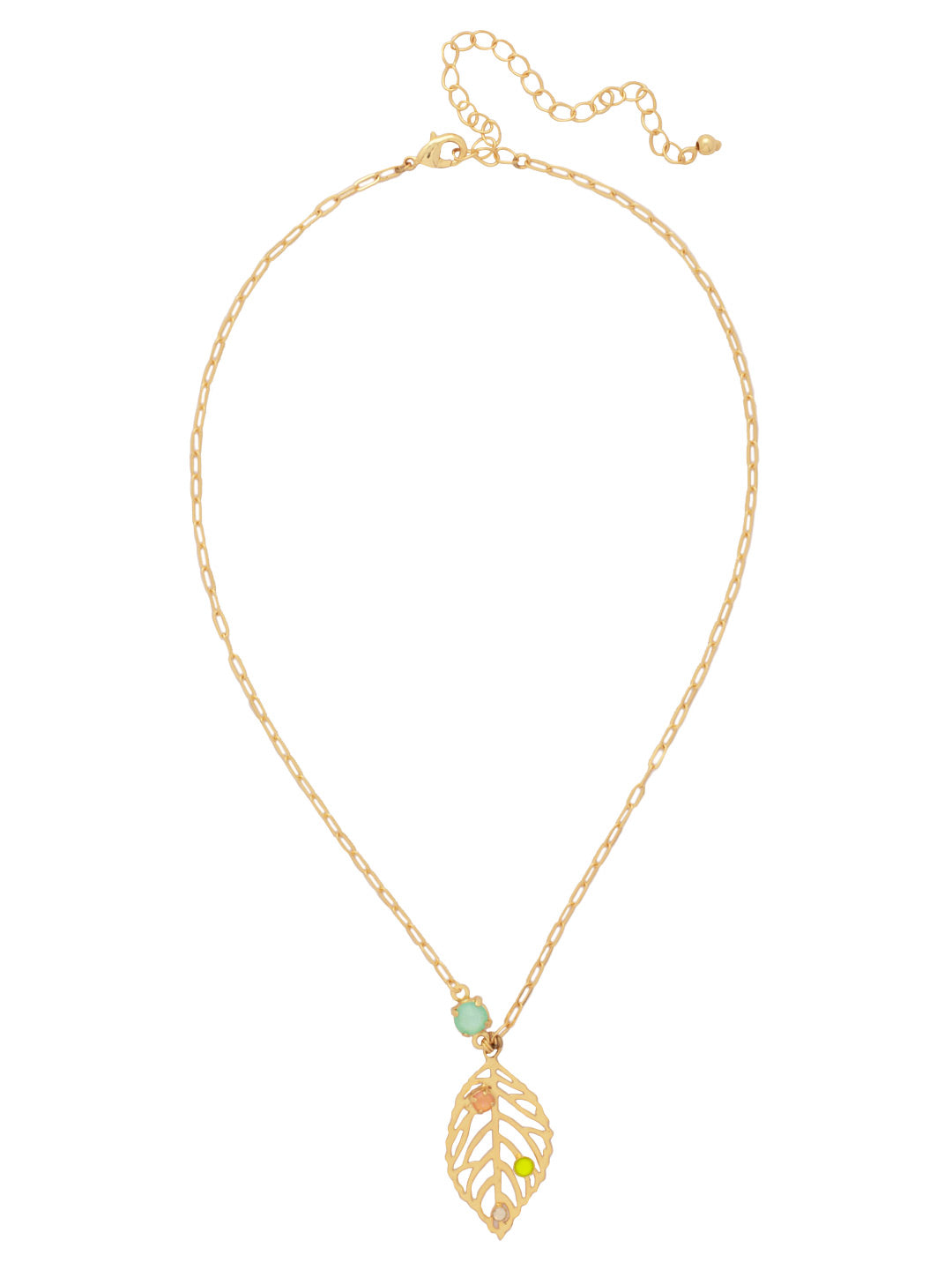Cala Pendant Necklace - NFU2BGMAM - <p>The Cala Pendant Necklace features a delicate crystal embellished metal leaf cut-out pendant dangling from an adjustable chain, secured with a lobster claw clasp. (16-20 inches) From Sorrelli's Mango Mint collection in our Bright Gold-tone finish.</p>