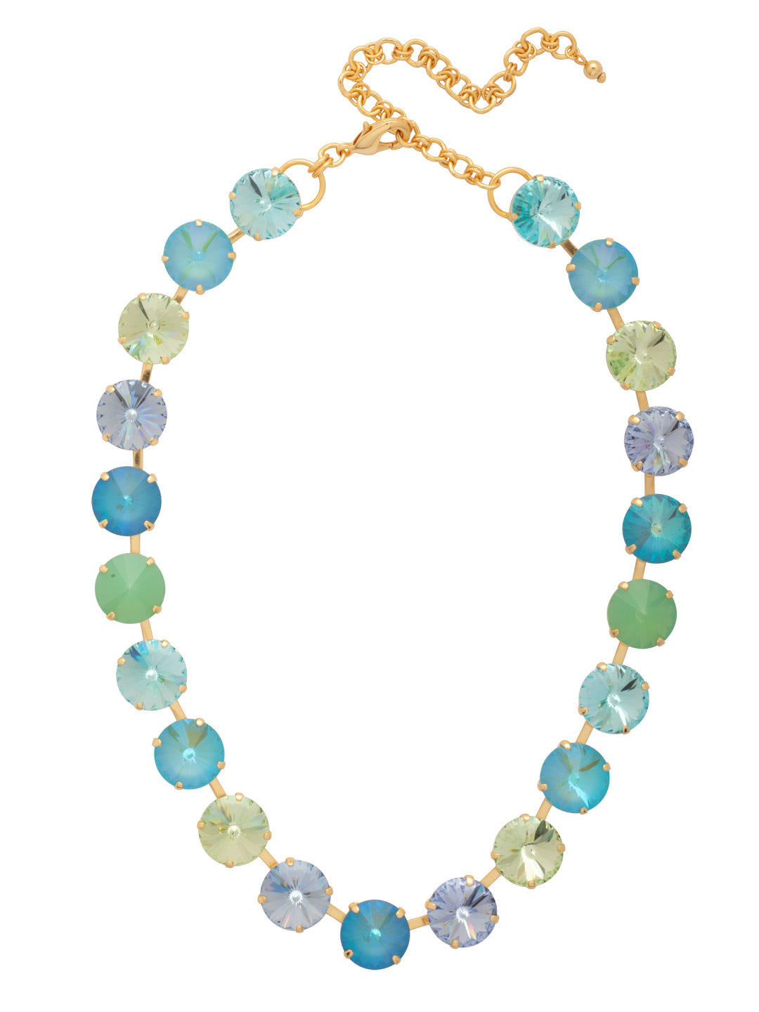 Nadine Tennis Necklace - NFU3BGOC - <p>The Nadine Tennis Necklace features repeating round cut rivoli crystals with an adjustable extension chain, secured with a lobster claw clasp. (14-18 inches) From Sorrelli's Ocean collection in our Bright Gold-tone finish.</p>