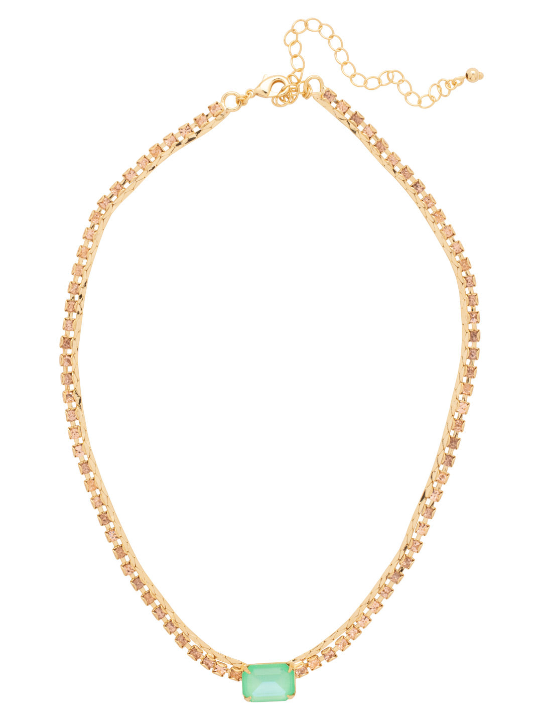 Eryn Pendant Necklace - NFU5BGMAM - <p>The Eryn Pendant Necklace features a single chunky emerald cut crystal at the base of a crystal embellished diamond cobra chain. The adjustable extension chain gives 4 extra inches of length and secured with a lobster claw clasp. (16-20 inches) From Sorrelli's Mango Mint collection in our Bright Gold-tone finish.</p>