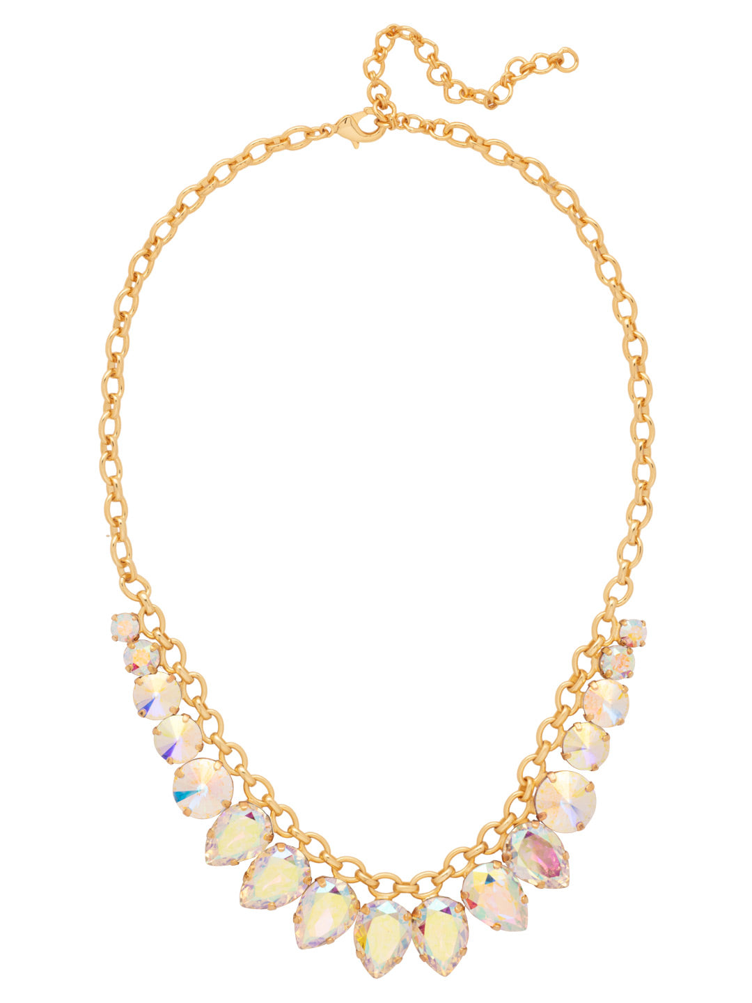 Perfect Pear Tennis Necklace - NFV1BGCAB - <p>The Perfect Pear Tennis Necklace features a stunning flow of pear-cut crystals descending into round-cut crystals on an adjustable chain, secured with a lobster claw clasp. (16-20 inches) From Sorrelli's Crystal Aurora Borealis collection in our Bright Gold-tone finish.</p>