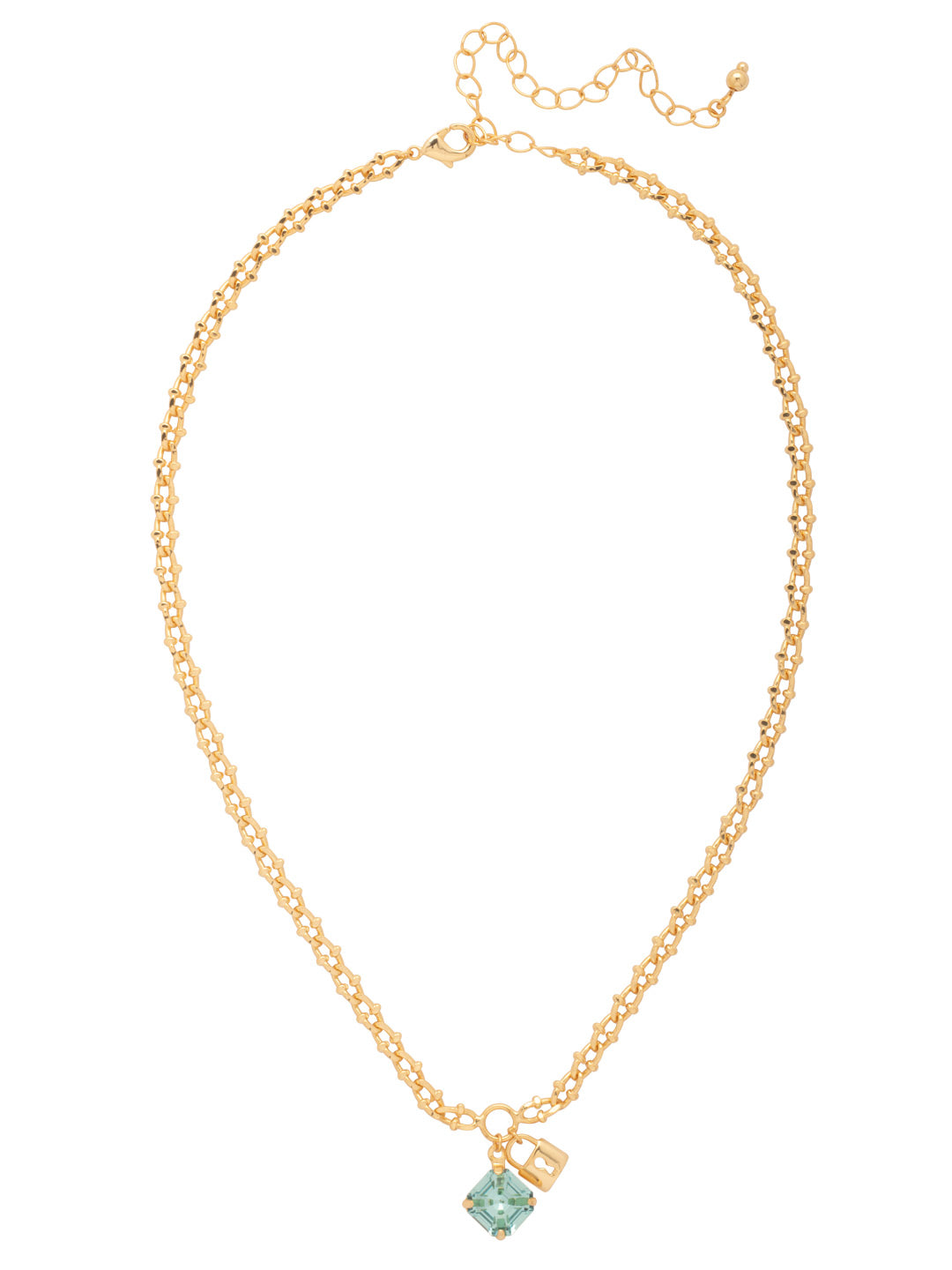 Izzy Lock Pendant Necklace - NFY1BGAQU - <p>The Izzy Lock Pendant Necklace features a single imperial fancy square-cut crystal and a metal lock charm on an adjustable crab chain, secured with a lobster claw clasp. (16-20 inches) From Sorrelli's Aquamarine collection in our Bright Gold-tone finish.</p>