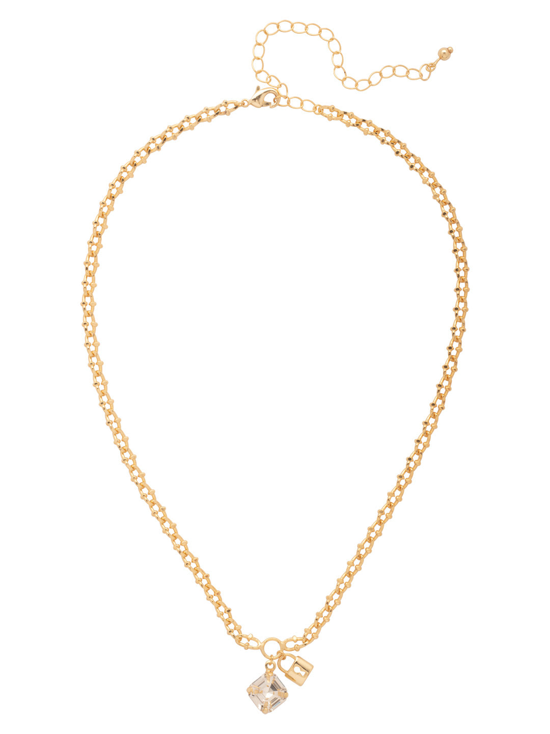 Izzy Lock Pendant Necklace - NFY1BGCRY - <p>The Izzy Lock Pendant Necklace features a single imperial fancy square-cut crystal and a metal lock charm on an adjustable crab chain, secured with a lobster claw clasp. (16-20 inches) From Sorrelli's Crystal collection in our Bright Gold-tone finish.</p>