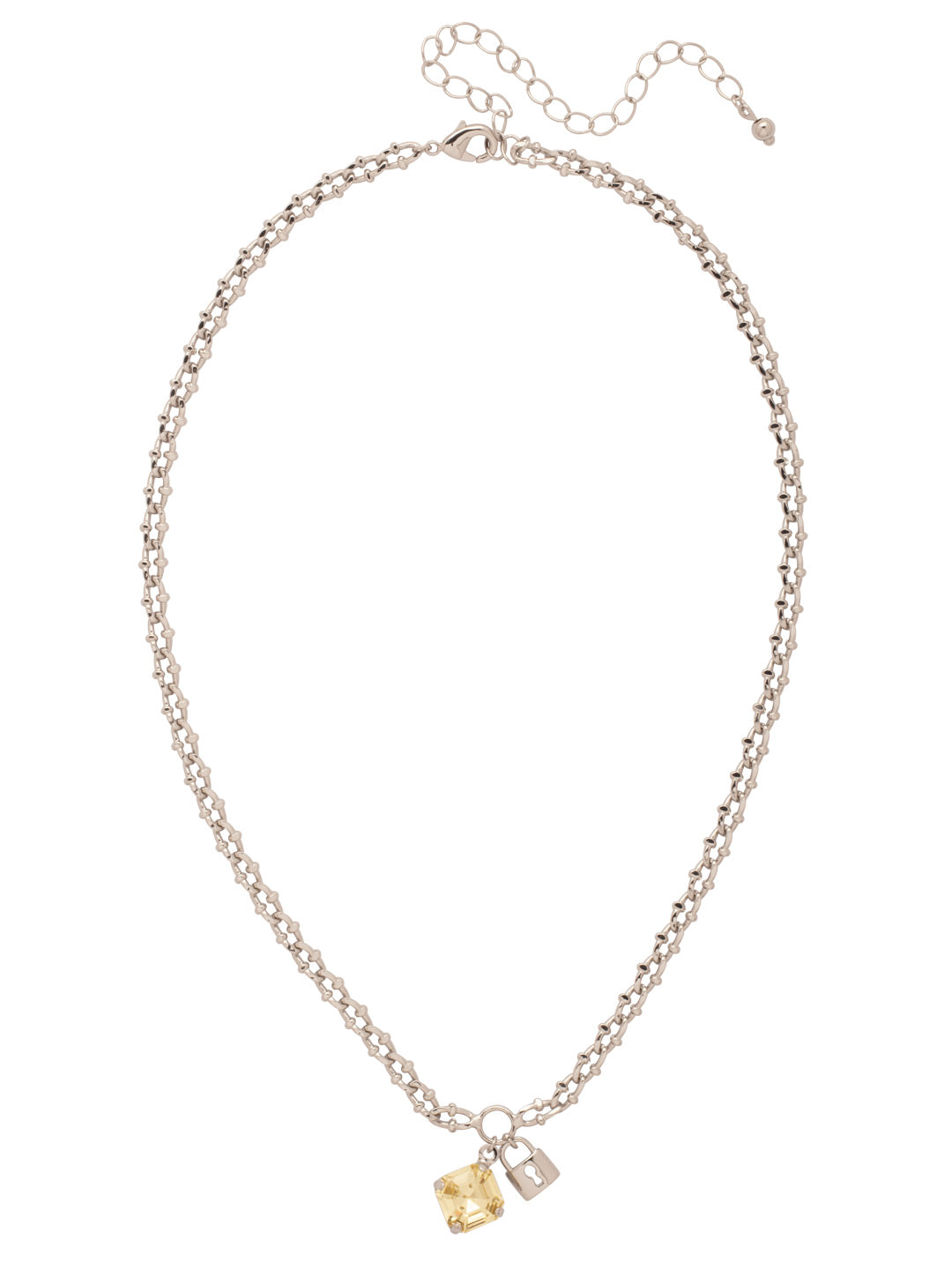 Izzy Lock Pendant Necklace - NFY1PDJON - <p>The Izzy Lock Pendant Necklace features a single imperial fancy square-cut crystal and a metal lock charm on an adjustable crab chain, secured with a lobster claw clasp. (16-20 inches) From Sorrelli's Jonquil collection in our Palladium finish.</p>