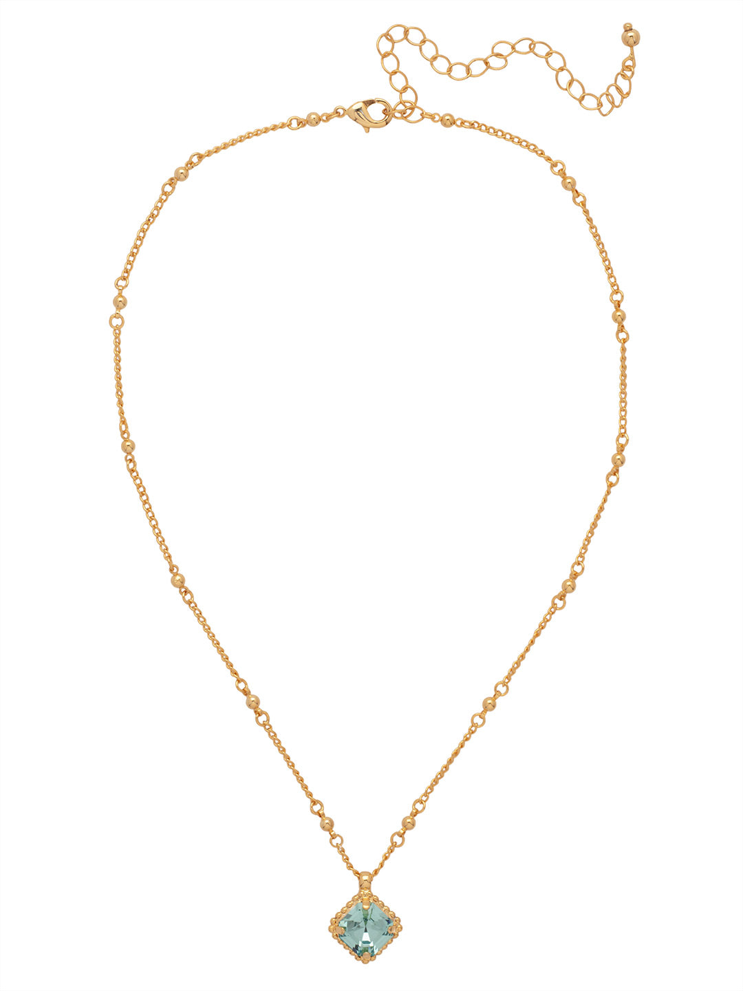 Izzy Decorated Pendant Necklace - NFY2BGAQU - <p>The Izzy Decorated Stud Earrings feature a single imperial fancy square-cut crystal with a metal beaded halo dangling from an adjustable chain, secured with a lobster claw clasp. (16-20 inches) From Sorrelli's Aquamarine collection in our Bright Gold-tone finish.</p>