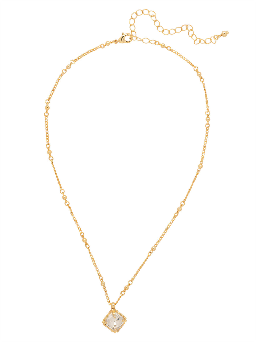 Izzy Decorated Pendant Necklace - NFY2BGCRY - <p>The Izzy Decorated Stud Earrings feature a single imperial fancy square-cut crystal with a metal beaded halo dangling from an adjustable chain, secured with a lobster claw clasp. (16-20 inches) From Sorrelli's Crystal collection in our Bright Gold-tone finish.</p>