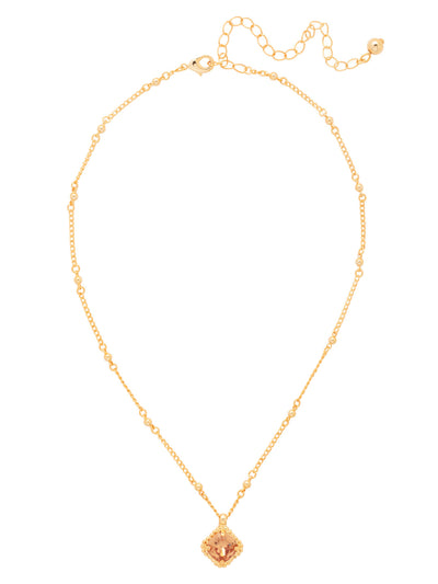 Izzy Decorated Pendant Necklace - NFY2BGLC - <p>The Izzy Decorated Stud Earrings feature a single imperial fancy square-cut crystal with a metal beaded halo dangling from an adjustable chain, secured with a lobster claw clasp. (16-20 inches) From Sorrelli's Light Colorado collection in our Bright Gold-tone finish.</p>