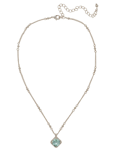 Izzy Decorated Pendant Necklace - NFY2PDAQU - <p>The Izzy Decorated Stud Earrings feature a single imperial fancy square-cut crystal with a metal beaded halo dangling from an adjustable chain, secured with a lobster claw clasp. (16-20 inches) From Sorrelli's Aquamarine collection in our Palladium finish.</p>