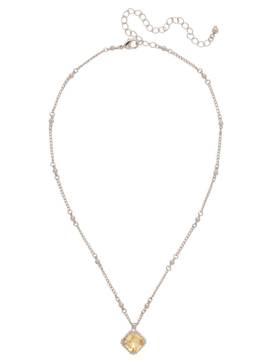 Izzy Decorated Pendant Necklace - NFY2PDJON - <p>The Izzy Decorated Stud Earrings feature a single imperial fancy square-cut crystal with a metal beaded halo dangling from an adjustable chain, secured with a lobster claw clasp. (16-20 inches) From Sorrelli's Jonquil collection in our Palladium finish.</p>