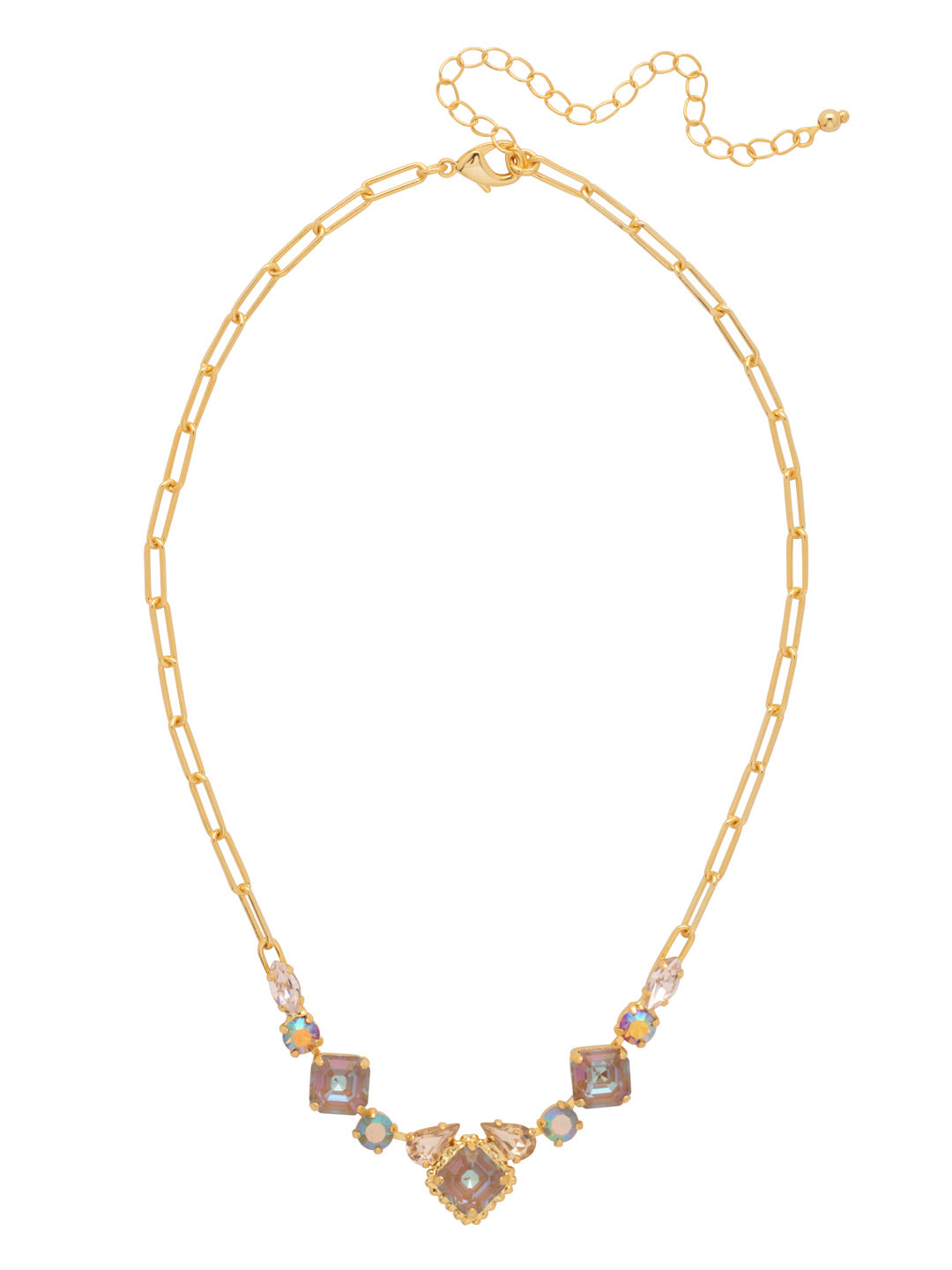Izzy Tennis Necklace - NFY40BGCHA - <p>The Izzy Tennis Bracelet features imperial fancy square, round, and pear cut crystals on an adjustable paperclip chain, secured with a lobster claw clasp. (16-20 inches) From Sorrelli's Chai Latte collection in our Bright Gold-tone finish.</p>