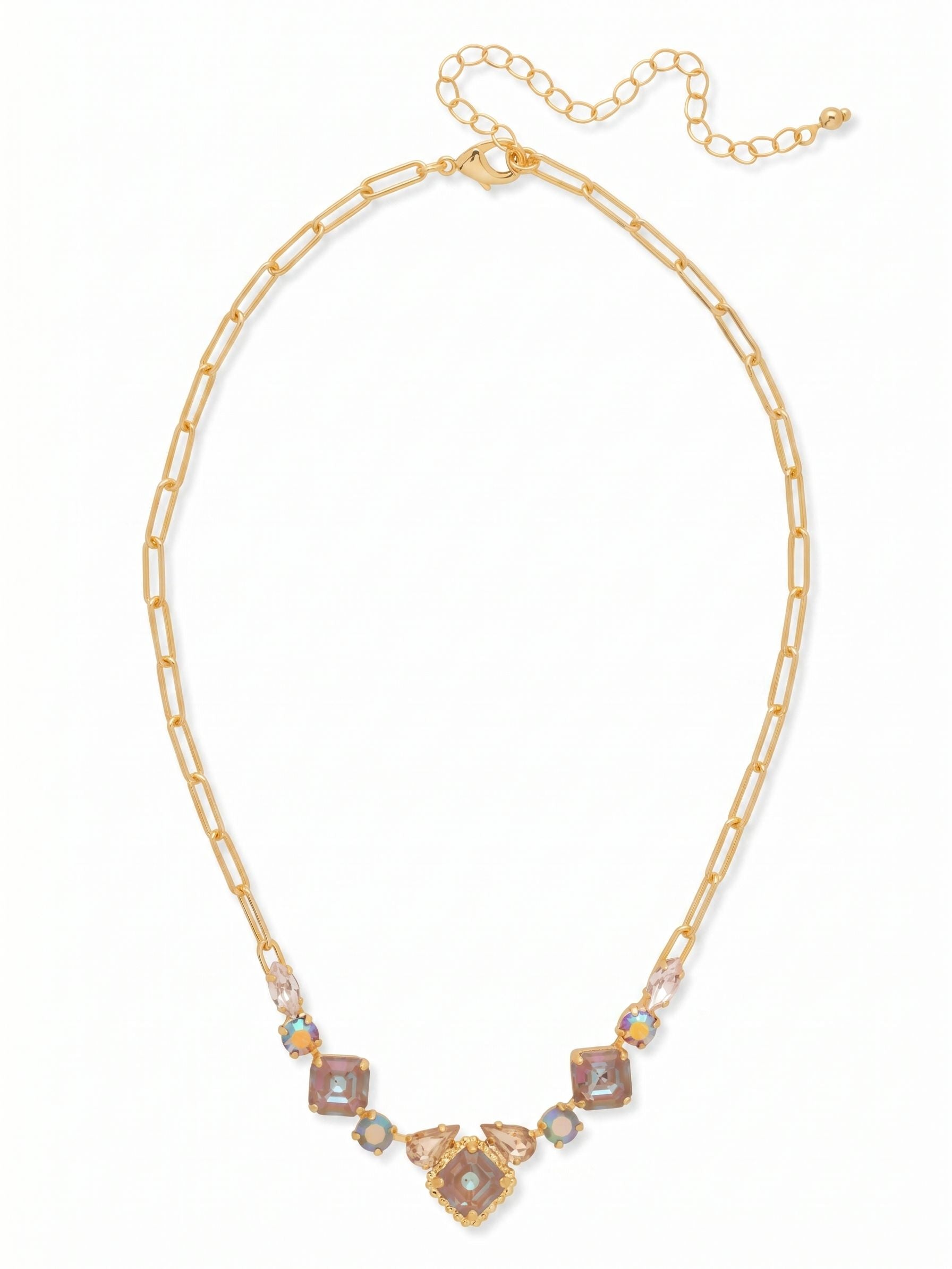 Izzy Tennis Necklace - NFY40BGCHA - <p>The Izzy Tennis Bracelet features imperial fancy square, round, and pear cut crystals on an adjustable paperclip chain, secured with a lobster claw clasp. (16-20 inches) From Sorrelli's Chai Latte collection in our Bright Gold-tone finish.</p>