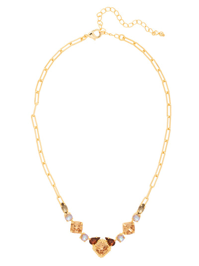 Izzy Tennis Necklace - NFY40BGHNB - <p>The Izzy Tennis Bracelet features imperial fancy square, round, and pear cut crystals on an adjustable paperclip chain, secured with a lobster claw clasp. (16-20 inches) From Sorrelli's Honey Bourbon collection in our Bright Gold-tone finish.</p>