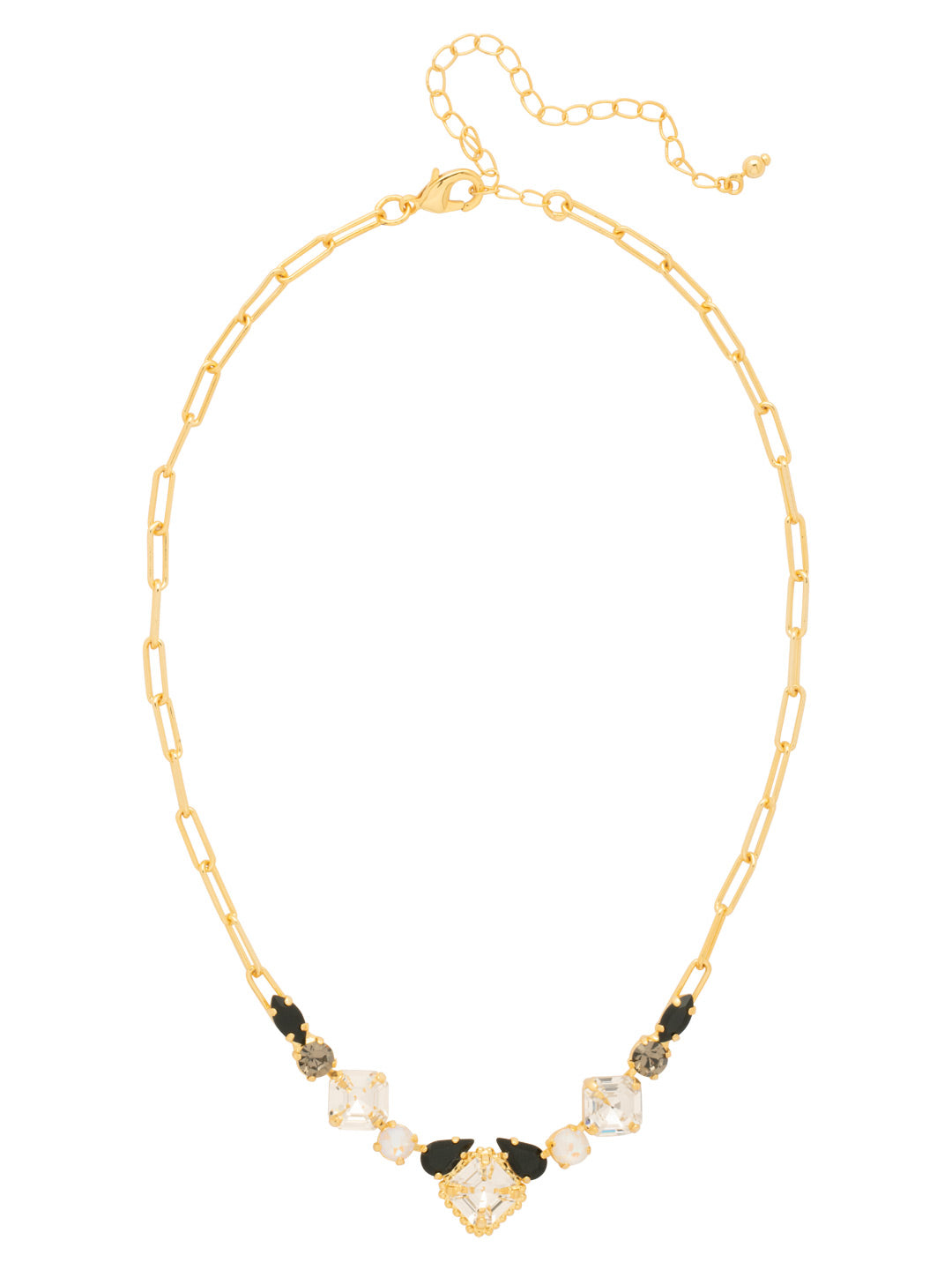 Izzy Tennis Necklace - NFY40BGSNI - <p>The Izzy Tennis Bracelet features imperial fancy square, round, and pear cut crystals on an adjustable paperclip chain, secured with a lobster claw clasp. (16-20 inches) From Sorrelli's Starry Night collection in our Bright Gold-tone finish.</p>