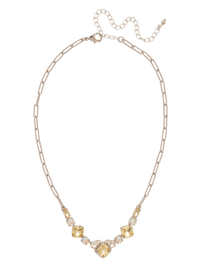 Izzy Tennis Necklace - NFY40PDLZ - <p>The Izzy Tennis Bracelet features imperial fancy square, round, and pear cut crystals on an adjustable paperclip chain, secured with a lobster claw clasp. (16-20 inches) From Sorrelli's Lemon Zest collection in our Palladium finish.</p>