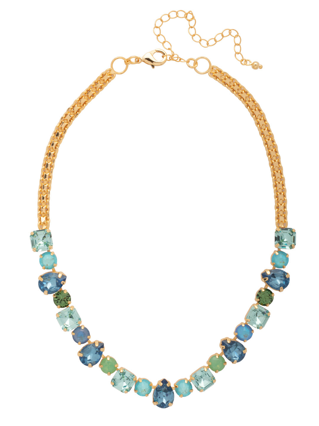 Clara Tennis Necklace - NFY4BGOC - <p>The Clara Tennis Necklace features alternating pear, round, and imperial fancy square-cut crystals on a trendy adjustable kette chain, secured with a lobster claw clasp. (16-20 inches) From Sorrelli's Ocean collection in our Bright Gold-tone finish.</p>