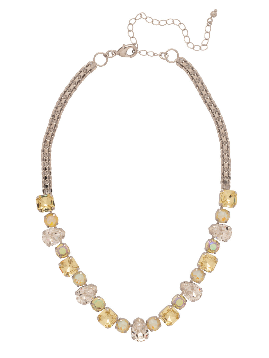 Clara Tennis Necklace - NFY4PDLZ - <p>The Clara Tennis Necklace features alternating pear, round, and imperial fancy square-cut crystals on a trendy adjustable kette chain, secured with a lobster claw clasp. (16-20 inches) From Sorrelli's Lemon Zest collection in our Palladium finish.</p>