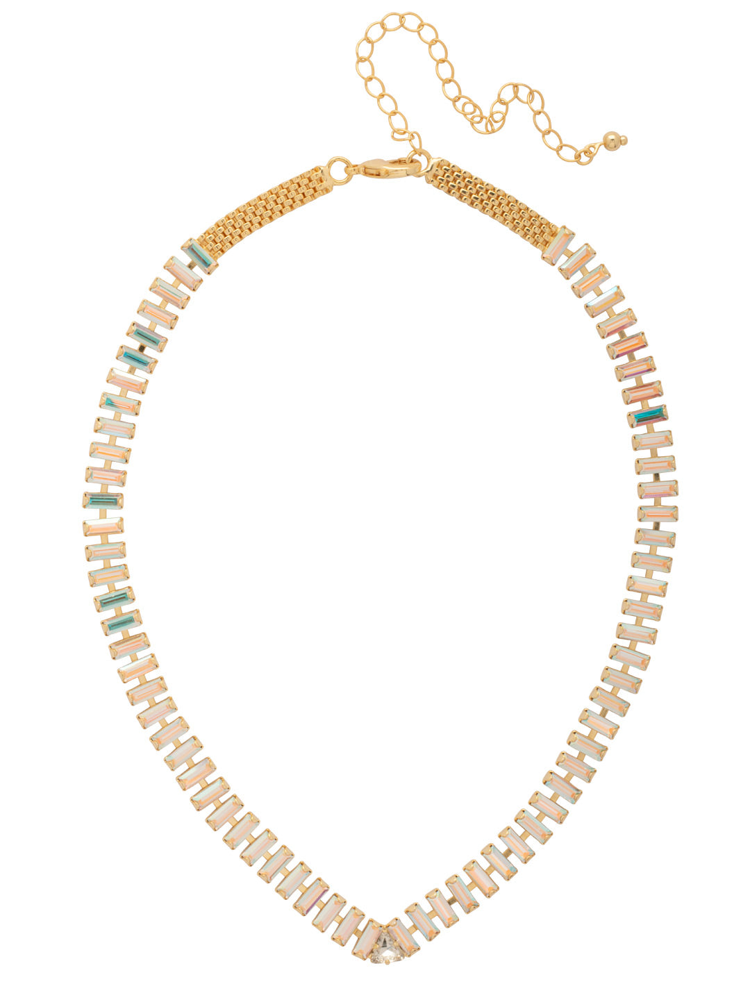 Bianca Tennis Necklace - NFY5BGCAB - <p>The Bianca Tennis Necklace features a line of baby baguette-cut crystals with an adjustable chain, and secured with a lobster claw clasp. (16-20 inches) From Sorrelli's Crystal Aurora Borealis collection in our Bright Gold-tone finish.</p>