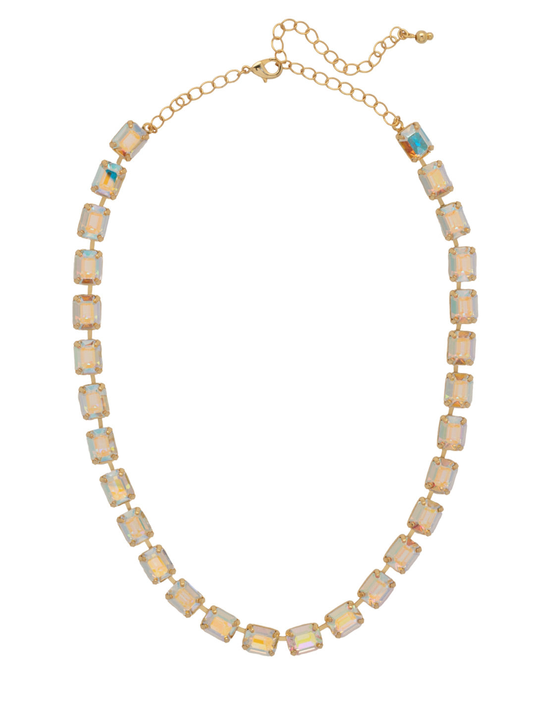 Octavia Repeating Tennis Necklace - NFY7BGCAB - <p>The Octavia Repeating Tennis Necklace features a full line of mini emerald-cut crystals with a 4 inch adjustable extension chain, secured with a lobster claw clasp. (16-20 inches) From Sorrelli's Crystal Aurora Borealis collection in our Bright Gold-tone finish.</p>