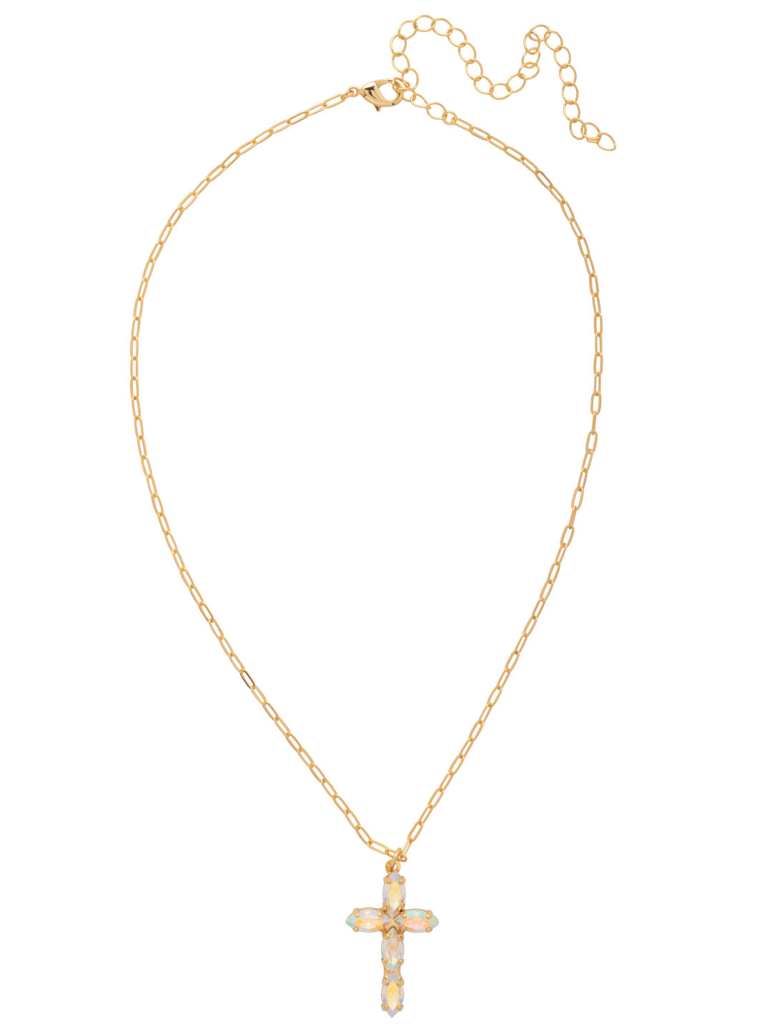 Clarissa Cross Pendant Necklace - NFY9BGCAB - <p>The Clarissa Cross Pendant Necklace features a pendant of navette-cut crystals in the shape of a cross, with a 4 inch extension chain and secured with a lobster claw clasp. (16-20 inches) From Sorrelli's Crystal Aurora Borealis collection in our Bright Gold-tone finish.</p>