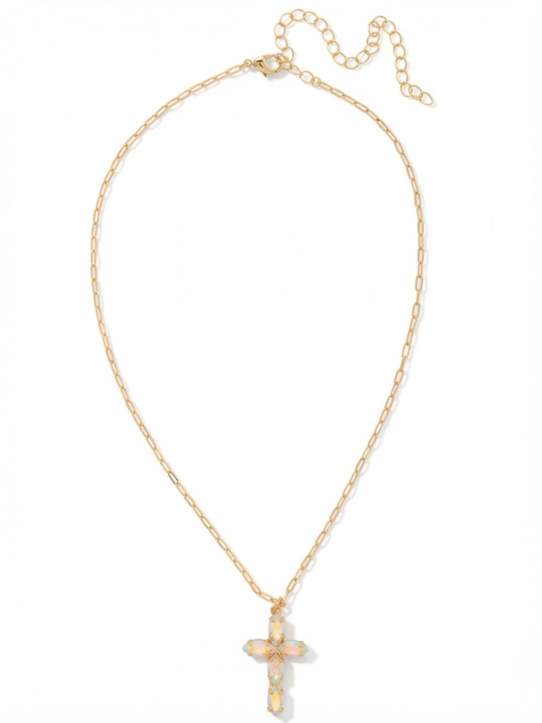 Clarissa Cross Pendant Necklace - NFY9BGCAB - <p>The Clarissa Cross Pendant Necklace features a pendant of navette-cut crystals in the shape of a cross, with a 4 inch extension chain and secured with a lobster claw clasp. (16-20 inches)</p>