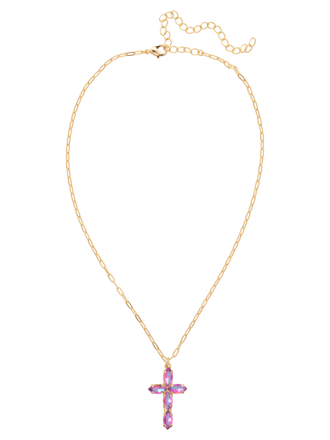 Clarissa Cross Pendant Necklace - NFY9BGHEL - <p>The Clarissa Cross Pendant Necklace features a pendant of navette-cut crystals in the shape of a cross, with a 4 inch extension chain and secured with a lobster claw clasp. (16-20 inches) From Sorrelli's Heliotrope collection in our Bright Gold-tone finish.</p>