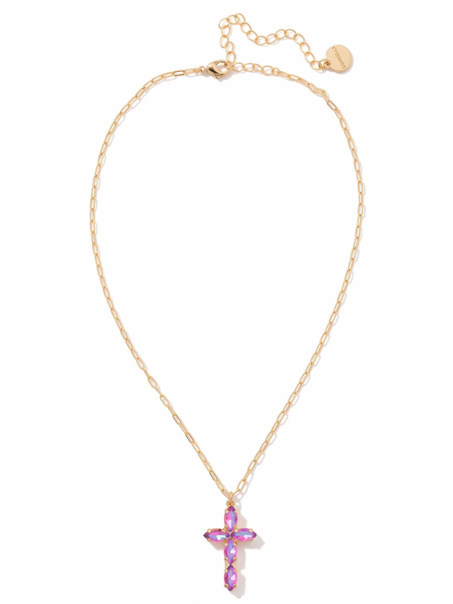 Clarissa Cross Pendant Necklace - NFY9BGHEL - <p>The Clarissa Cross Pendant Necklace features a pendant of navette-cut crystals in the shape of a cross, with a 4 inch extension chain and secured with a lobster claw clasp. (16-20 inches) From Sorrelli's Heliotrope collection in our Bright Gold-tone finish.</p>