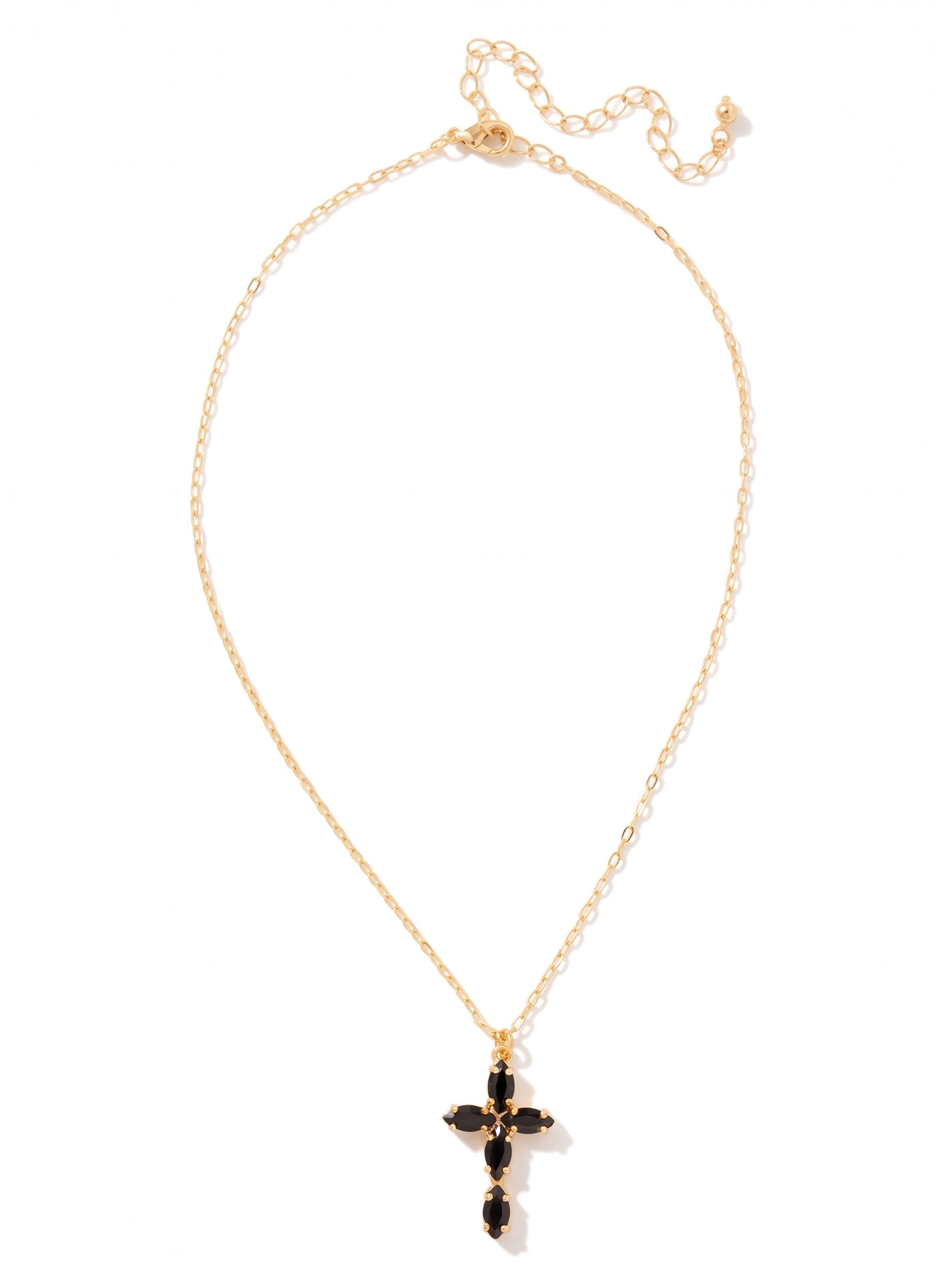 Clarissa Cross Pendant Necklace - NFY9BGJET - <p>The Clarissa Cross Pendant Necklace features a pendant of navette-cut crystals in the shape of a cross, with a 4 inch extension chain and secured with a lobster claw clasp. (16-20 inches) From Sorrelli's Jet collection in our Bright Gold-tone finish.</p>