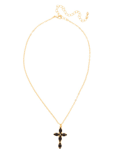 Clarissa Cross Pendant Necklace - NFY9BGJET - <p>The Clarissa Cross Pendant Necklace features a pendant of navette-cut crystals in the shape of a cross, with a 4 inch extension chain and secured with a lobster claw clasp. (16-20 inches) From Sorrelli's Jet collection in our Bright Gold-tone finish.</p>
