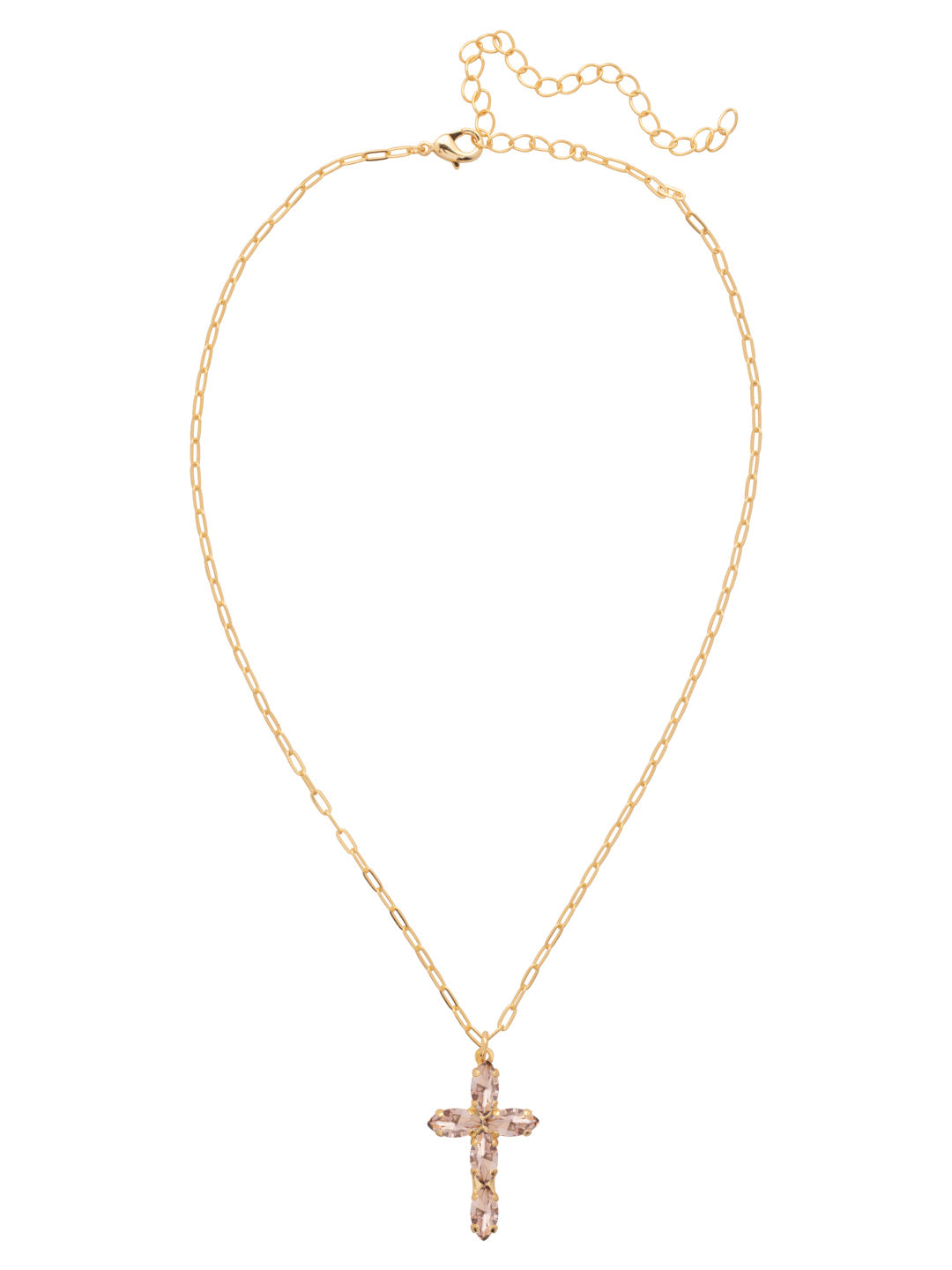 Clarissa Cross Pendant Necklace - NFY9BGLPE - <p>The Clarissa Cross Pendant Necklace features a pendant of navette-cut crystals in the shape of a cross, with a 4 inch extension chain and secured with a lobster claw clasp. (16-20 inches) From Sorrelli's Light Peach collection in our Bright Gold-tone finish.</p>