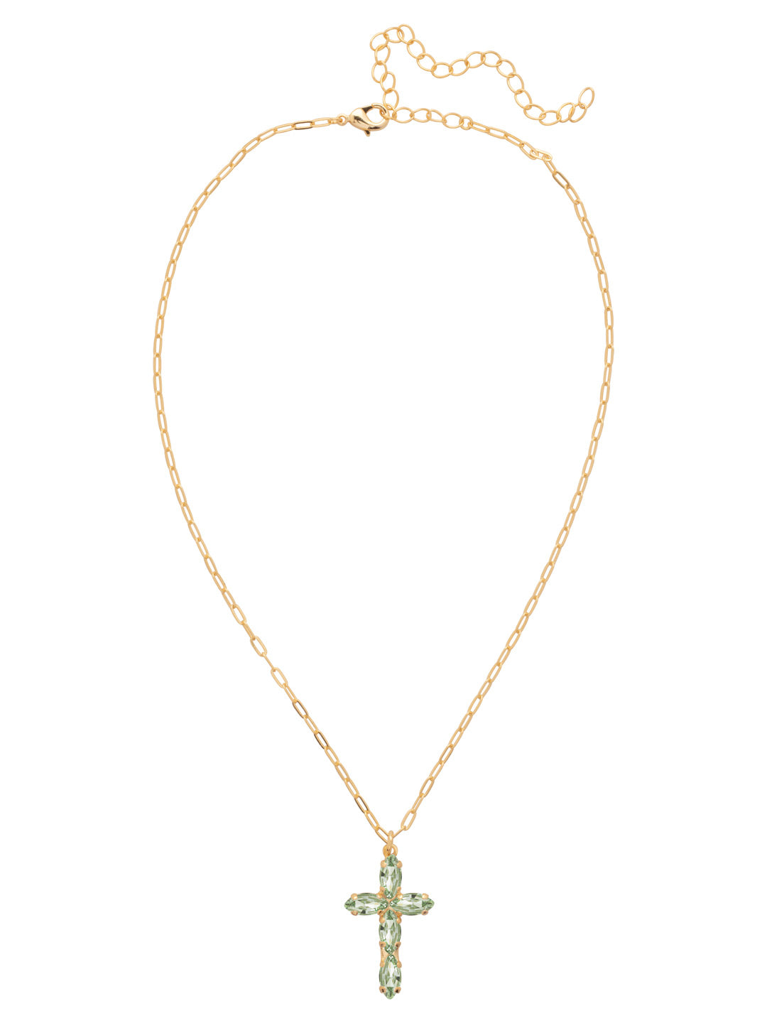 Clarissa Cross Pendant Necklace - NFY9BGMIN - <p>The Clarissa Cross Pendant Necklace features a pendant of navette-cut crystals in the shape of a cross, with a 4 inch extension chain and secured with a lobster claw clasp. (16-20 inches) From Sorrelli's Mint collection in our Bright Gold-tone finish.</p>