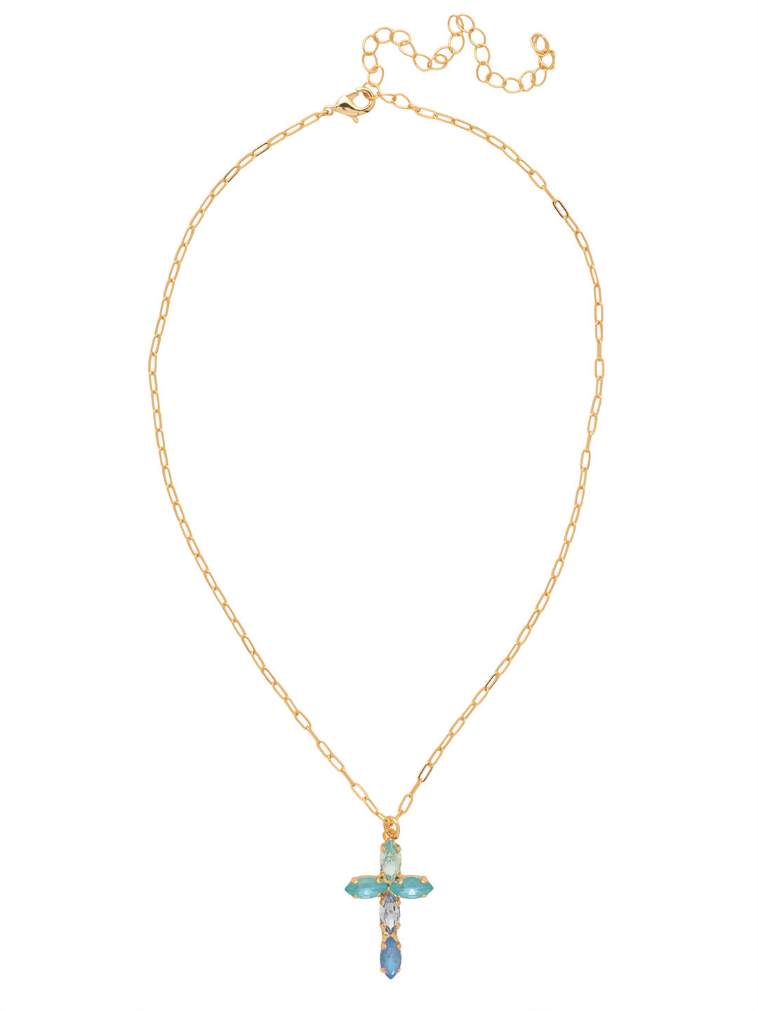 Clarissa Cross Pendant Necklace - NFY9BGOC - <p>The Clarissa Cross Pendant Necklace features a pendant of navette-cut crystals in the shape of a cross, with a 4 inch extension chain and secured with a lobster claw clasp. (16-20 inches) From Sorrelli's Ocean collection in our Bright Gold-tone finish.</p>