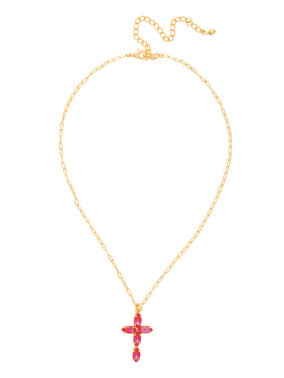Clarissa Cross Pendant Necklace - NFY9BGRRD - <p>The Clarissa Cross Pendant Necklace features a pendant of navette-cut crystals in the shape of a cross, with a 4 inch extension chain and secured with a lobster claw clasp. (16-20 inches) From Sorrelli's Royal Red Delite collection in our Bright Gold-tone finish.</p>