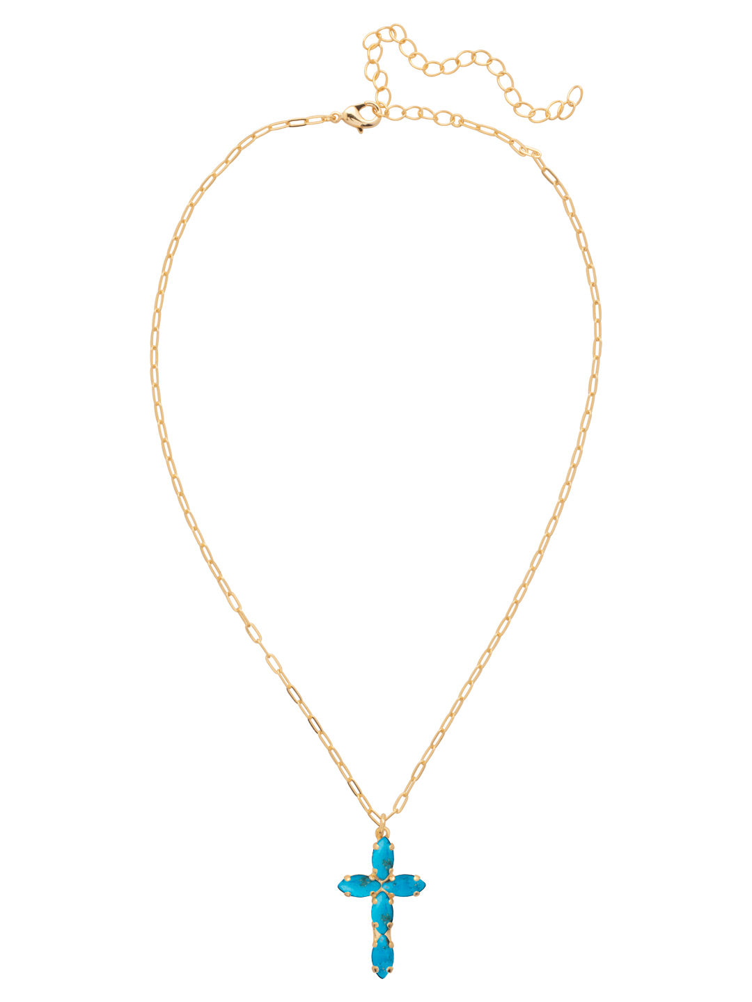 Clarissa Cross Pendant Necklace - NFY9BGTQ - <p>The Clarissa Cross Pendant Necklace features a pendant of navette-cut crystals in the shape of a cross, with a 4 inch extension chain and secured with a lobster claw clasp. (16-20 inches) From Sorrelli's Turquoise collection in our Bright Gold-tone finish.</p>