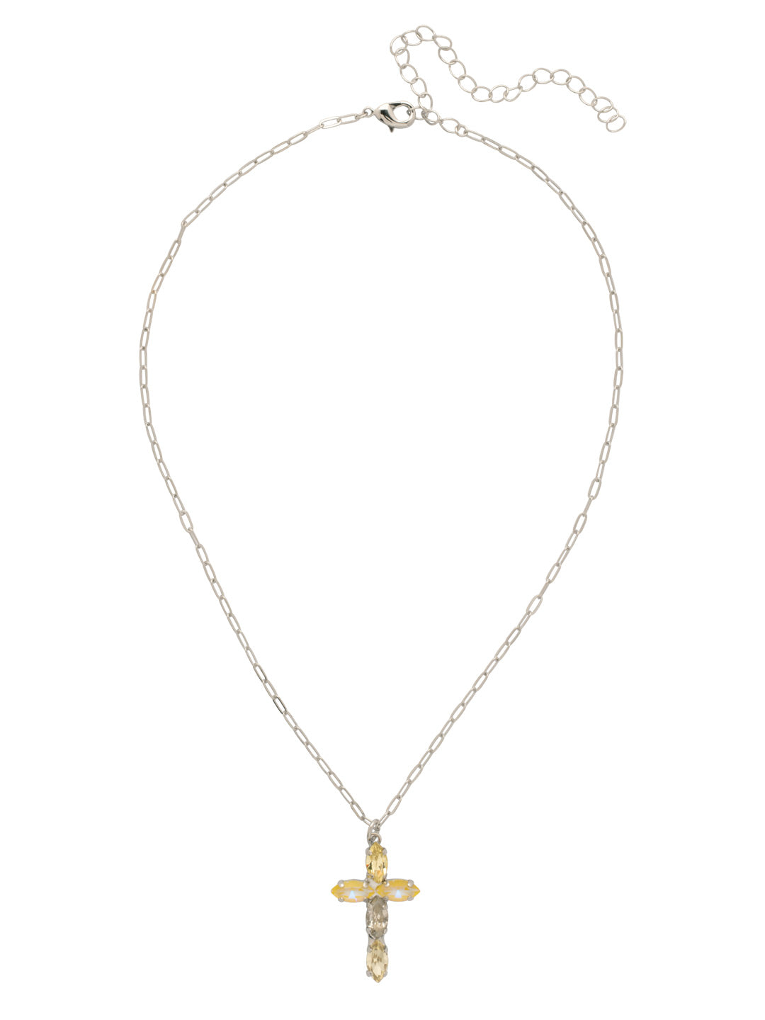 Clarissa Cross Pendant Necklace - NFY9PDLZ - <p>The Clarissa Cross Pendant Necklace features a pendant of navette-cut crystals in the shape of a cross, with a 4 inch extension chain and secured with a lobster claw clasp. (16-20 inches) From Sorrelli's Lemon Zest collection in our Palladium finish.</p>
