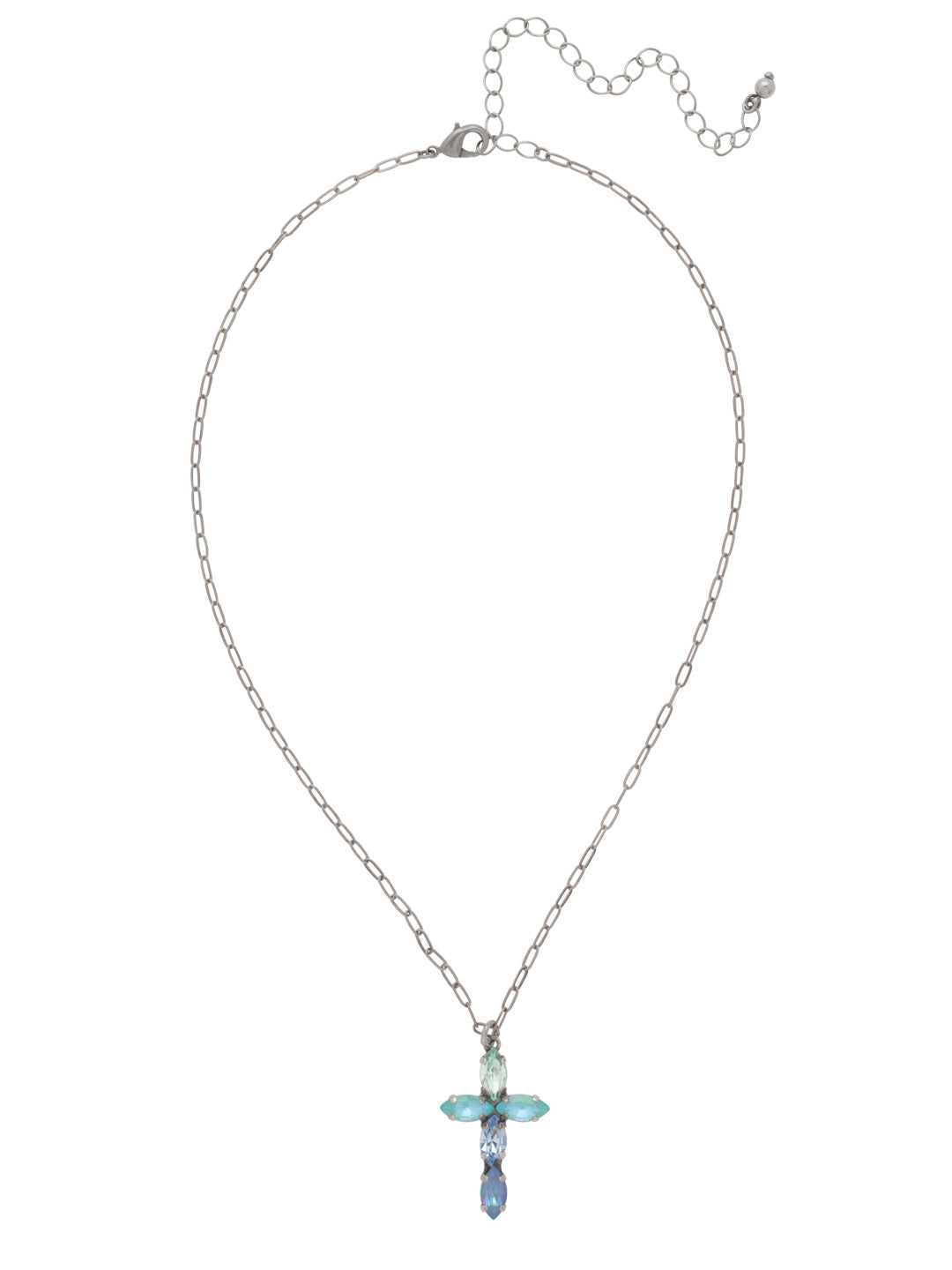 Clarissa Cross Pendant Necklace - NFY9PDOC - <p>The Clarissa Cross Pendant Necklace features a pendant of navette-cut crystals in the shape of a cross, with a 4 inch extension chain and secured with a lobster claw clasp. (16-20 inches) From Sorrelli's Ocean collection in our Palladium finish.</p>
